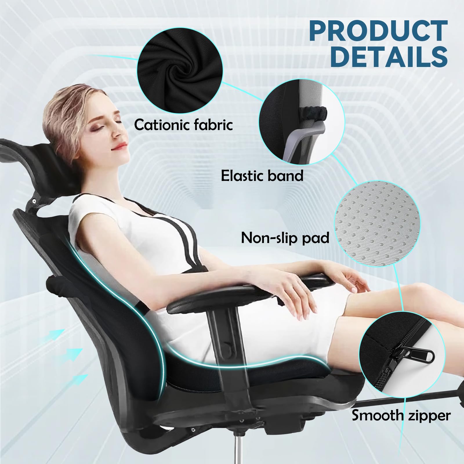 Ergonomic Seat Cushion & Lumbar Support Pillow Set - Memory Foam Office Chair Cushion for Sciatica Pain Relief, Gaming Chair & Travel Comfort - Perfect for Long Work Hours, Gaming Sessions & Car Rides (Black)