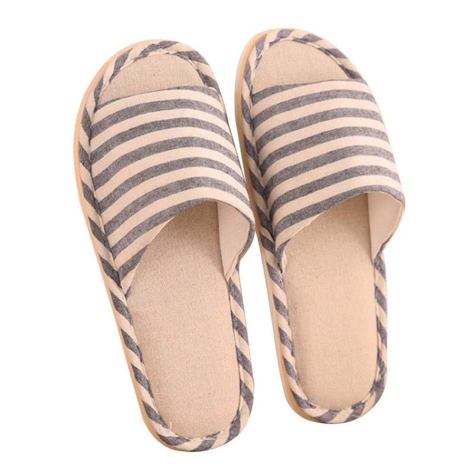 WHDZ Flip Flop Socks - Comfortable Open Toe Striped Linen Slippers for Men & Women | Warm Indoor House Shoes for Fall & Winter | Non-Slip Home Slippers for Relaxing, Lounging & Cozy Evenings (Color A, Size 38-39)