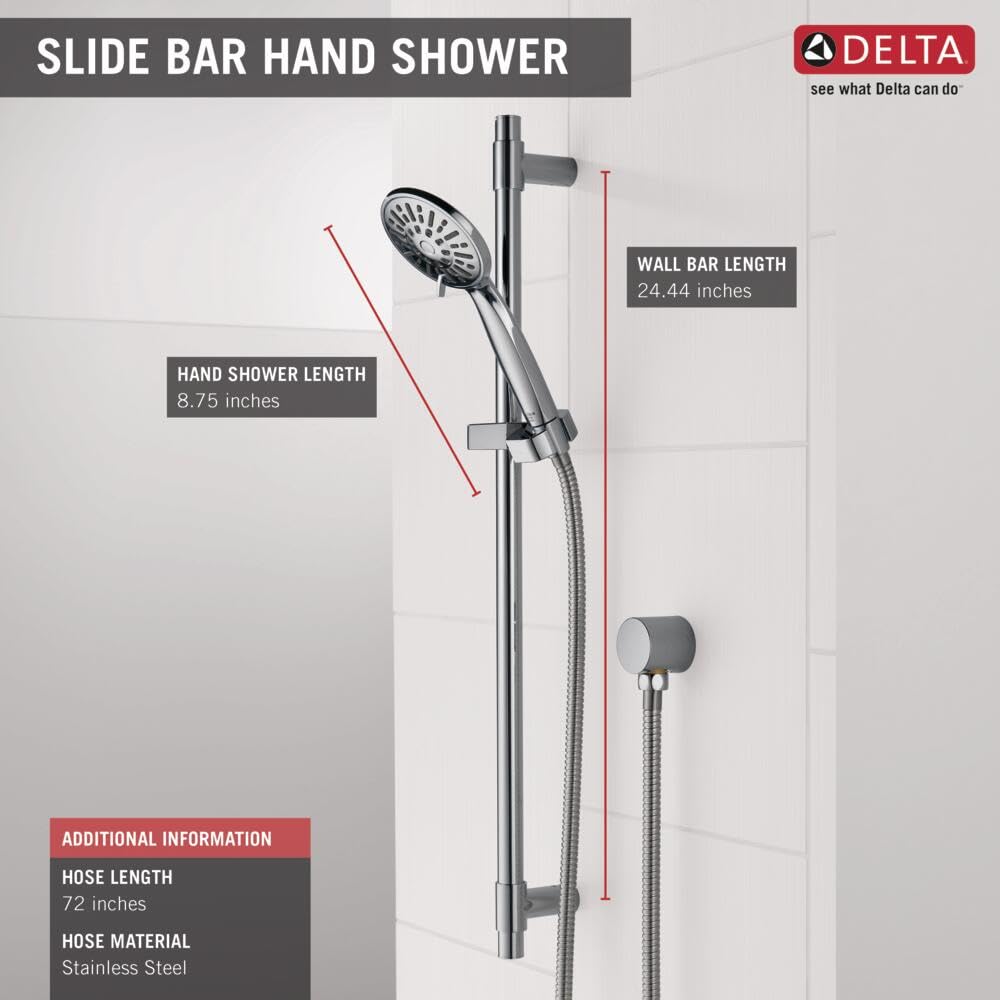 Delta 51361 Chrome Slide Bar Handheld Shower Head with Hose - Adjustable Detachable Shower System for Bathroom, Spa & Relaxation