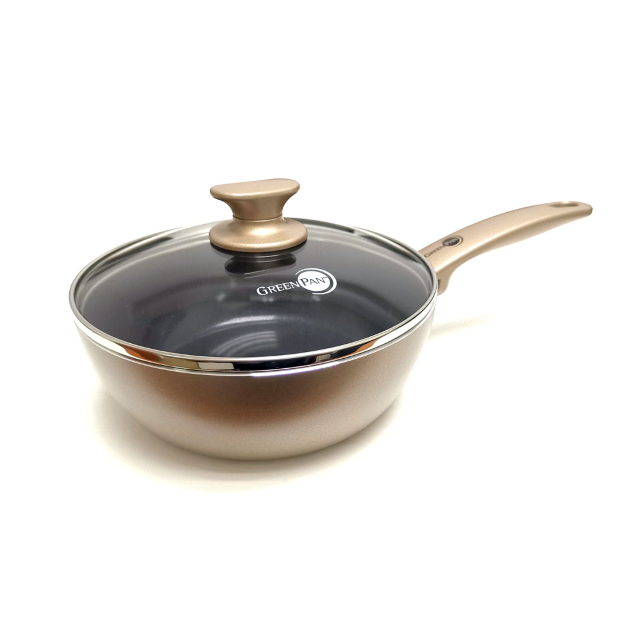 GreenPan Bronze 20cm Non-Stick Chef Pan with Lid - Healthy Ceramic Coating, Induction Compatible Cookware for Sauteing, Frying & Cooking - GPCBR681496