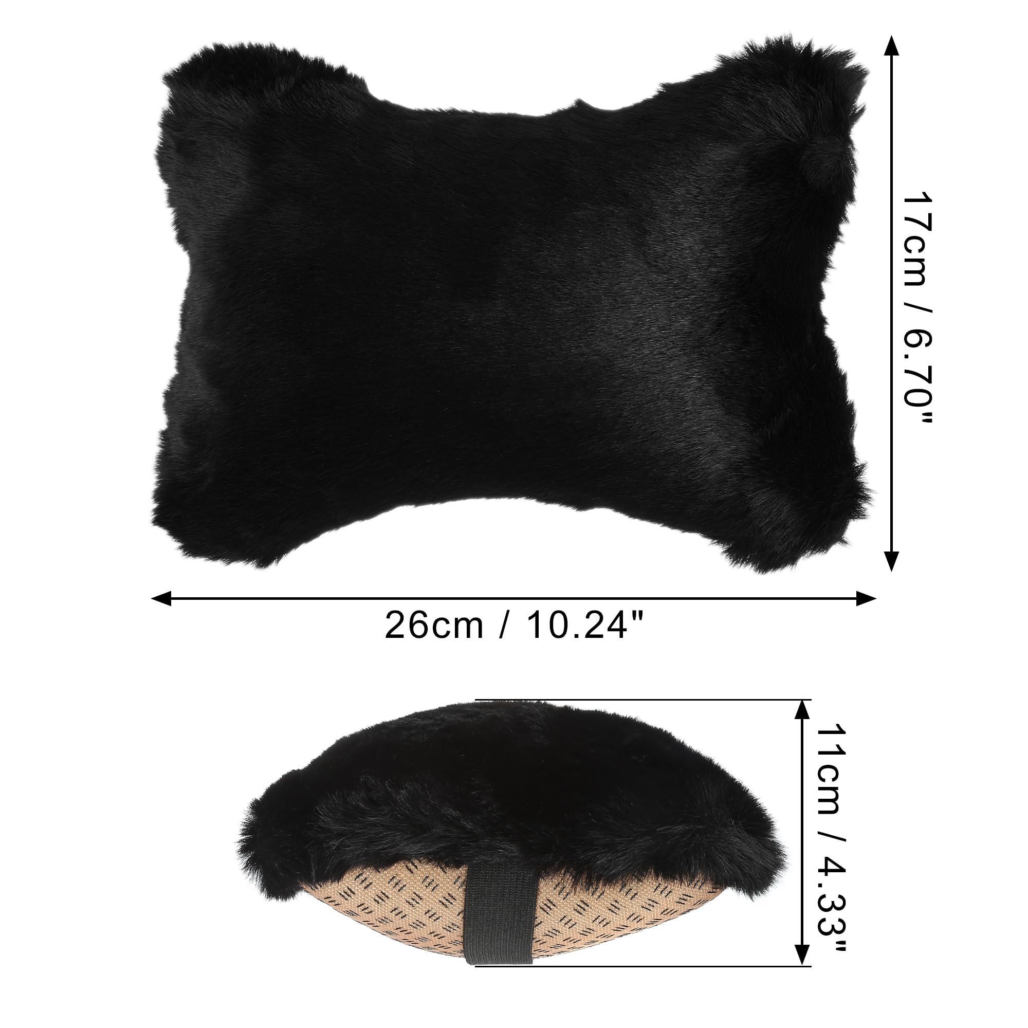 X AUTOHAUX 1 Pair Soft Fluffy Furry Car Seat Neck Pillows - Warm Headrest Support for Comfortable Driving | Perfect for Long Road Trips, Commuting & Relaxation (Black)