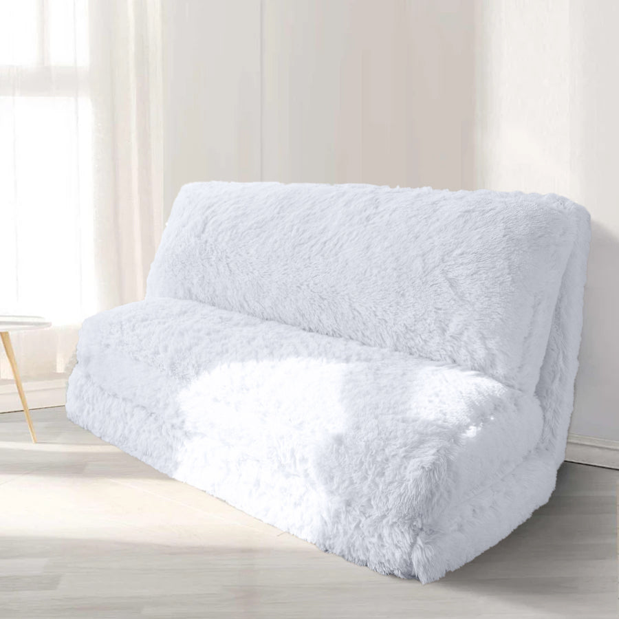 MAXYOYO Faux Fur Bean Bag Chair - Foldable Floor Sofa Bed with Foam Filling, Convertible Wall Couch Sleeper for Living Room, Bedroom & Dorm | White