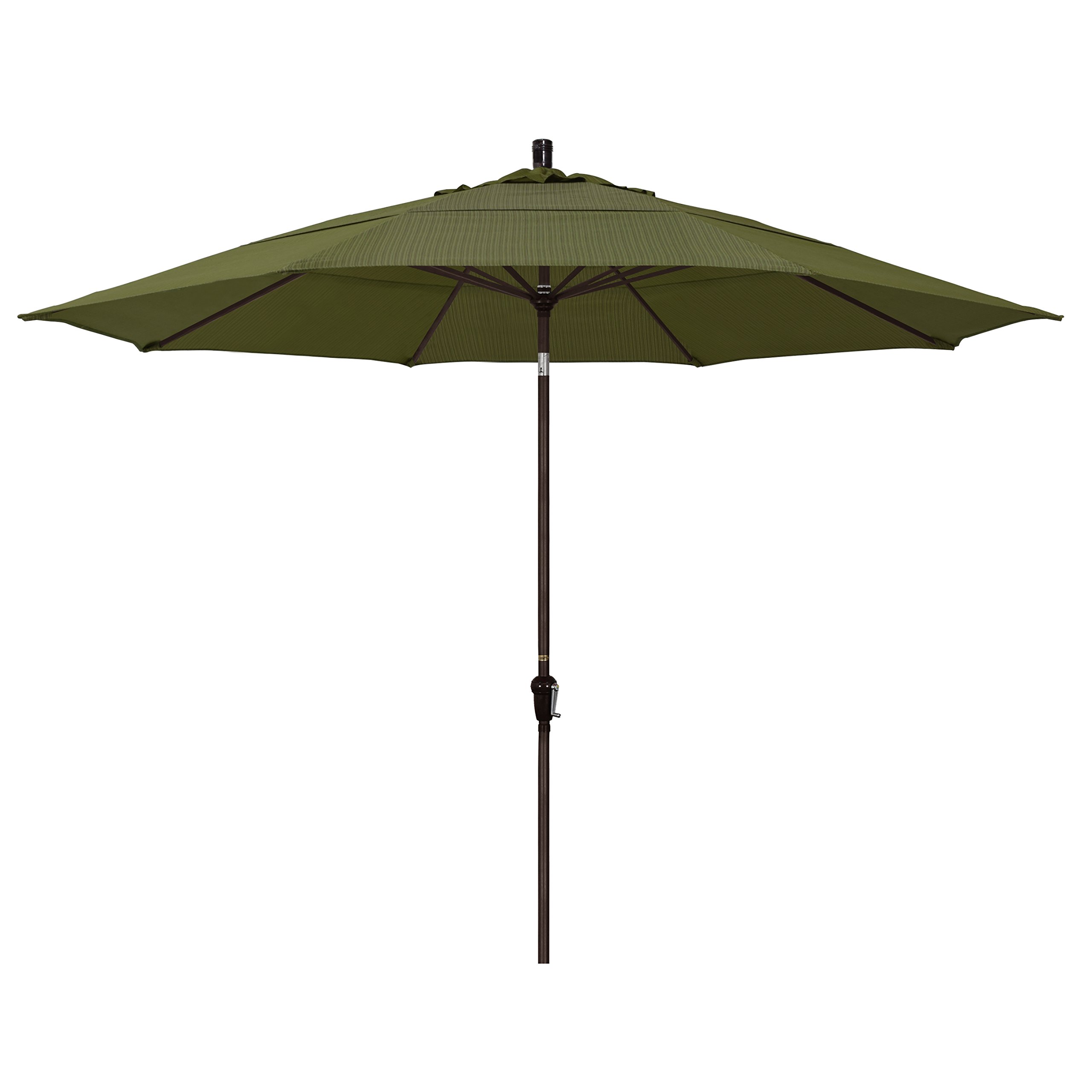 11' Round Aluminum Market Umbrella with Crank Lift & Auto Tilt - Bronze Pole California Patio Umbrella for Outdoor Dining, Poolside, Garden, Terrace | Durable Olefin Fabric Fern Design