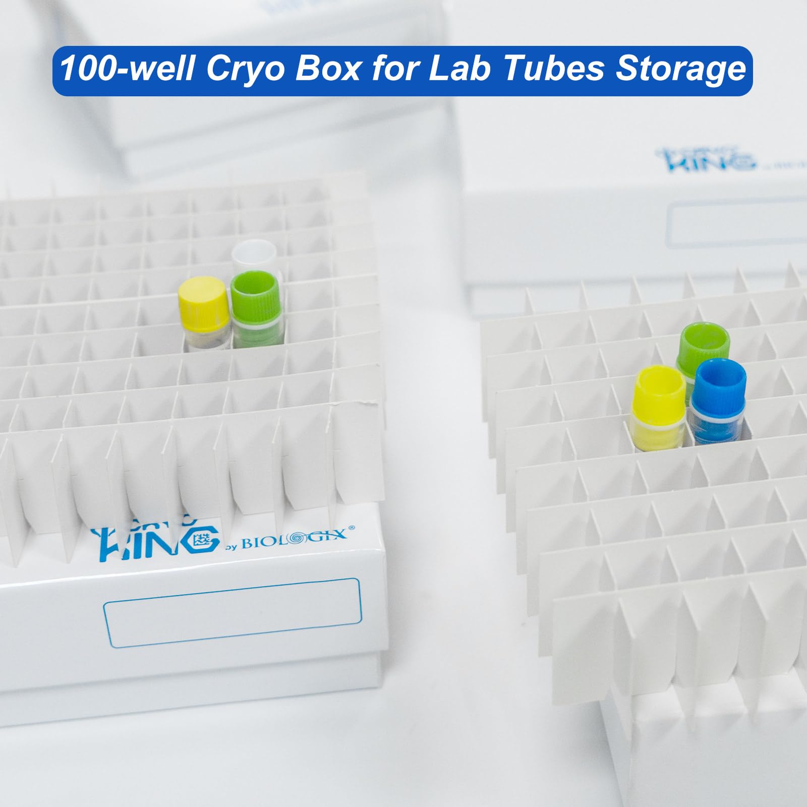 100-Well Microtube Storage Box - 2 Inch Height Cardboard Cryogenic Lab Freezer Box with Plastic Coating | White Cryo Box for Laboratory Sample Organization (Case of 100) | Ideal for Biobanking, DNA/RNA Storage & Medical Research