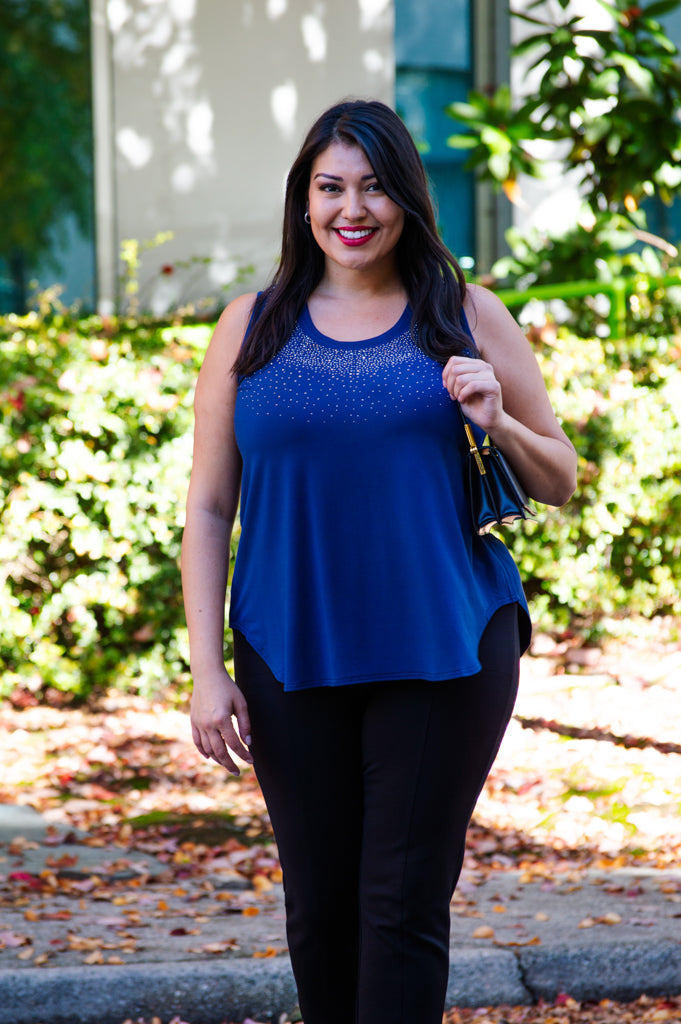 Stylish Jazz Tank Top - Indigo Diamond Print - Soft Bamboo Fabric - Perfect for Summer Outfits & Casual Wear