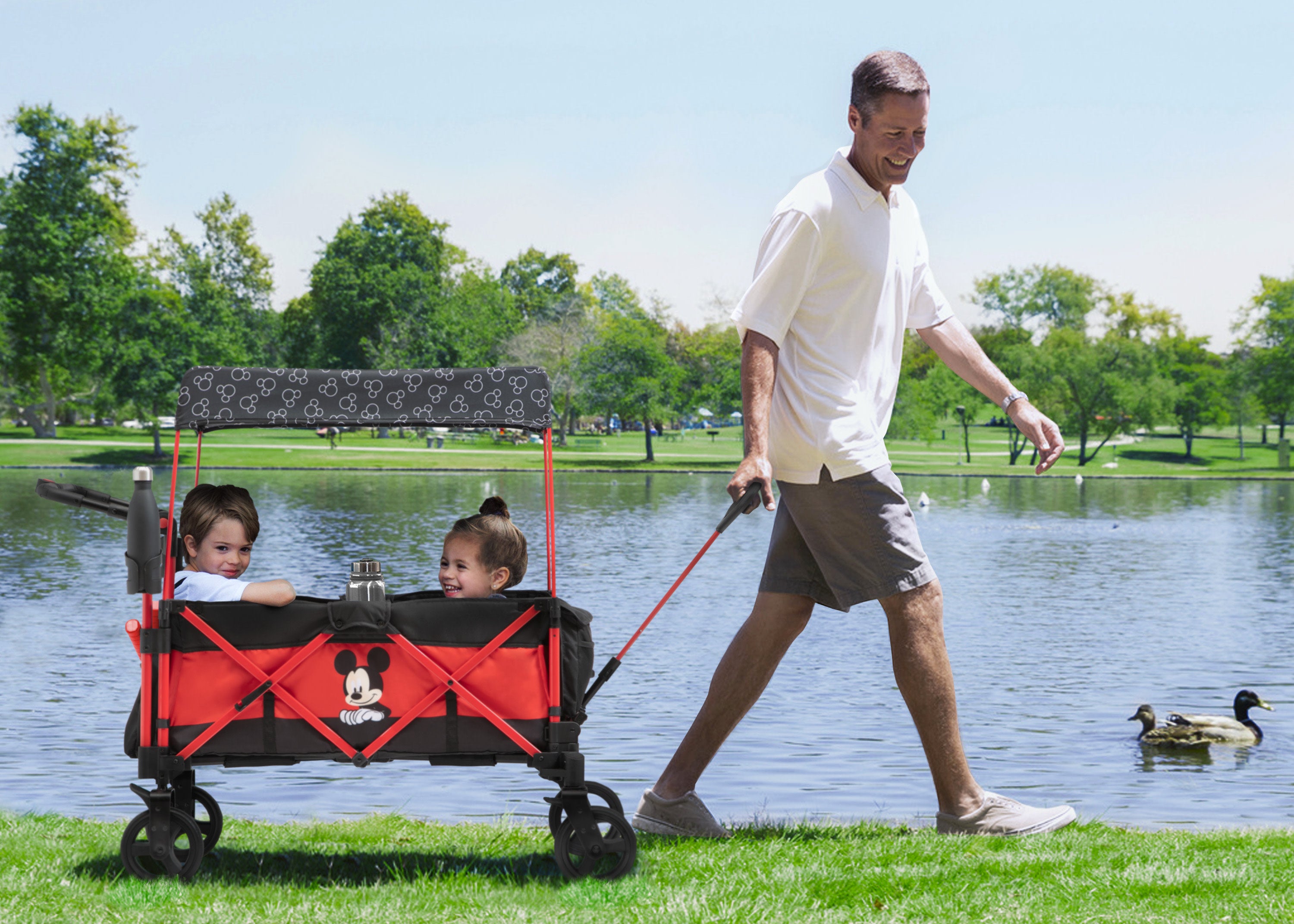 Disney Mickey Mouse Stroller Wagon for Kids - Lightweight Foldable Baby Stroller with Canopy | Perfect for Park Outings, Beach Trips & Shopping