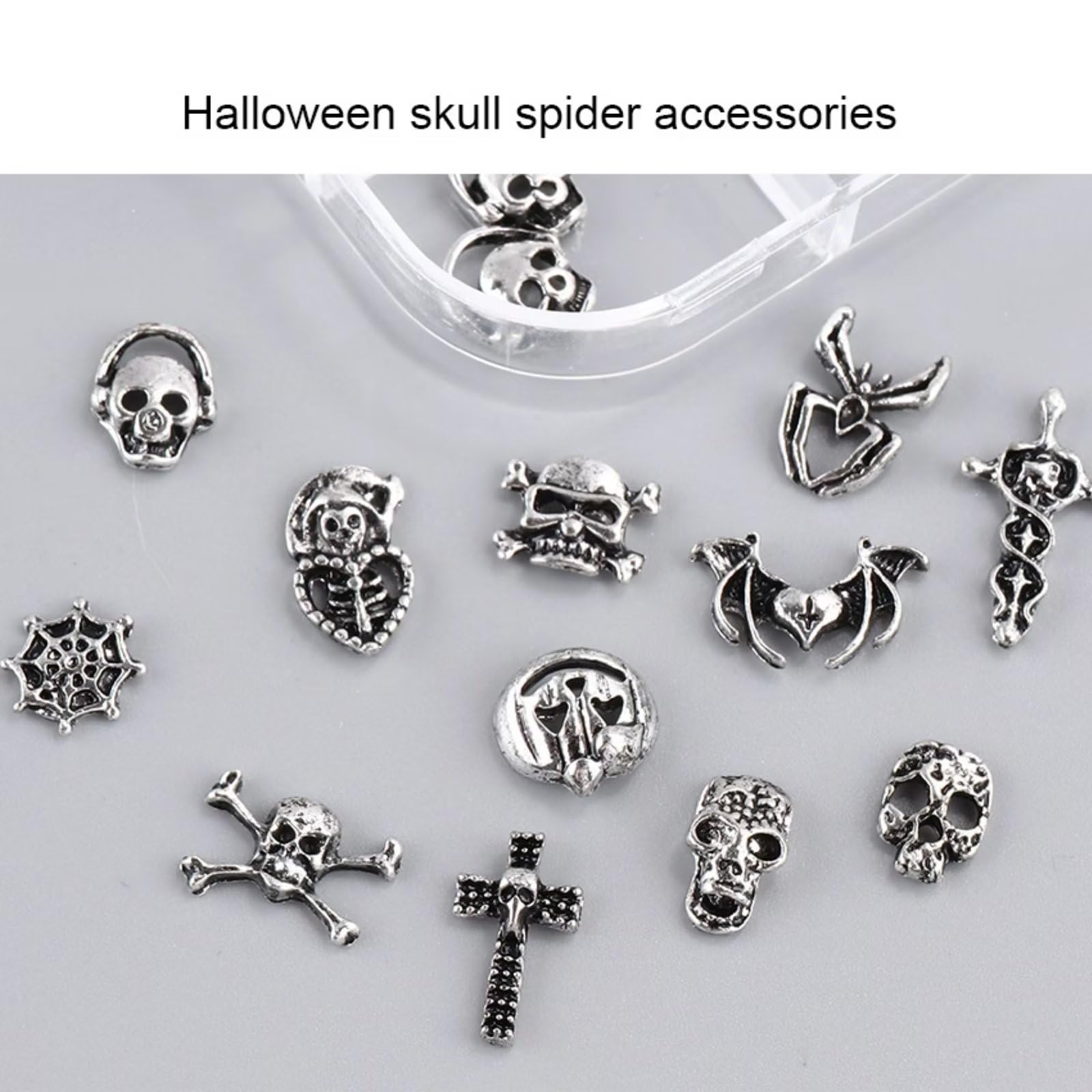 36Pcs Halloween Nail Art Charms - 3D Cross & Skull Shape Nail Gems, Shiny Acrylic Nail Jewelry Accessories with Storage Box for Halloween Parties, Cosplay & Nail Salon Decorations