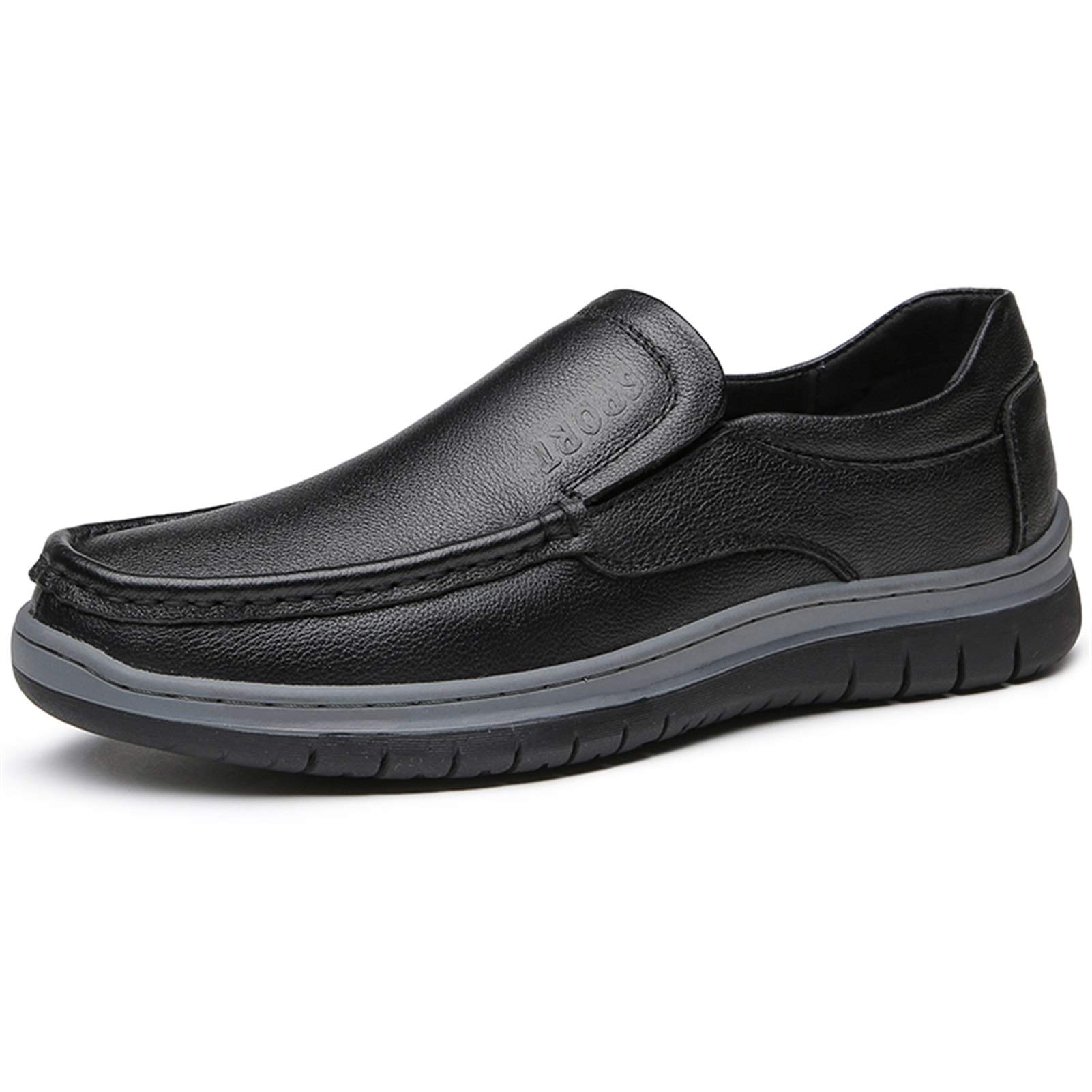 Men's Casual Leather Shoes - Soft Round Toe Platform Sneakers with Rubber Sole | Comfortable Flat Shoes for Everyday Wear (Black, Size 40 EU) | Perfect for Office, Walking & Casual Outings
