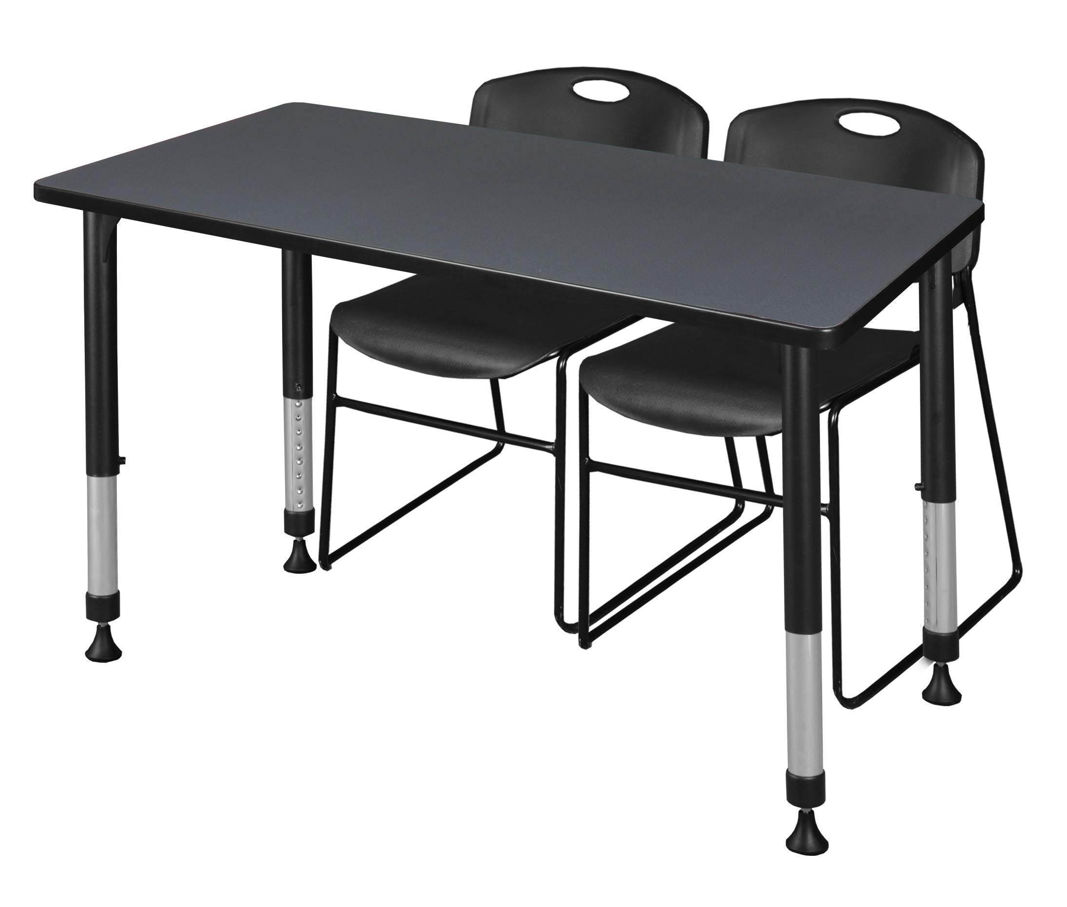Regency Kee Adjustable Height Classroom Table Set with 2 Zeng Chairs - 48 x 24 Inches Grey & Black - Perfect for Schools, Offices, and Home Study Spaces