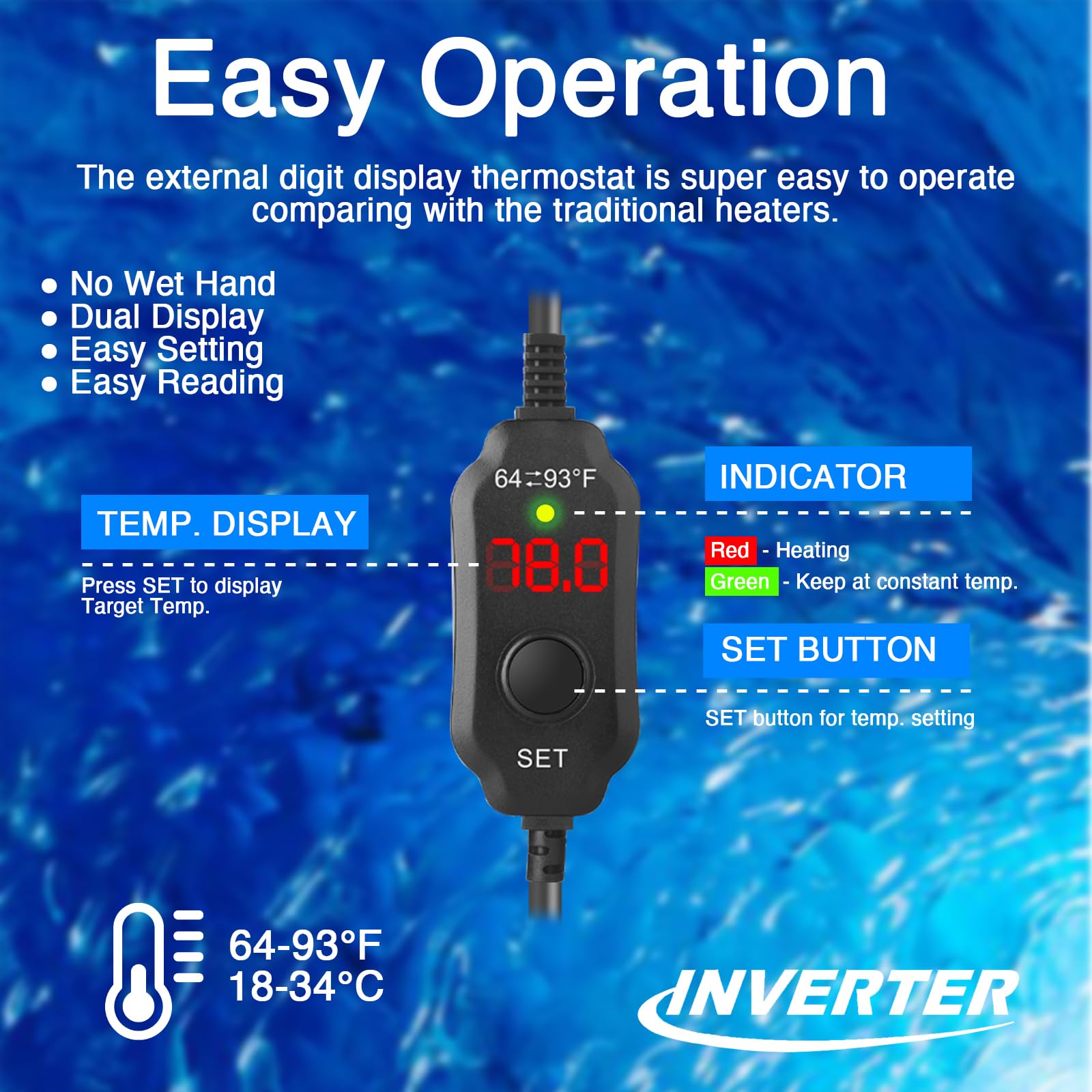 200W Submersible Aquarium Heater with LED Digital Display Thermostat & Protective Housing - Adjustable Fish Tank Heater for 20-40 Gallon Tanks - Perfect for Tropical Fish, Saltwater & Freshwater Aquariums