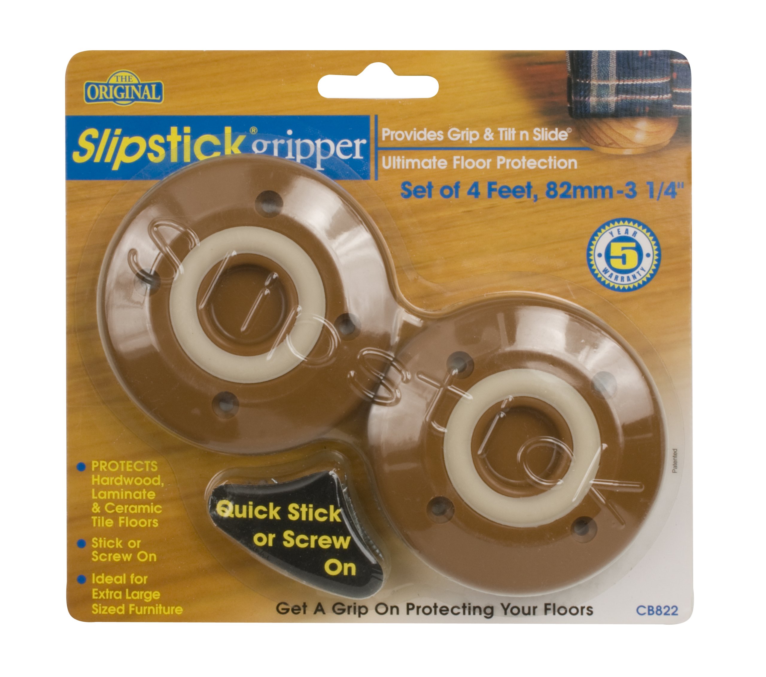Non-Slip Furniture Grippers CB822 - 4 Pack Round Floor Protectors for Chair & Table Legs (3-1/4 Inch, Caramel) - Prevent Scratches & Noise on Hardwood Floors