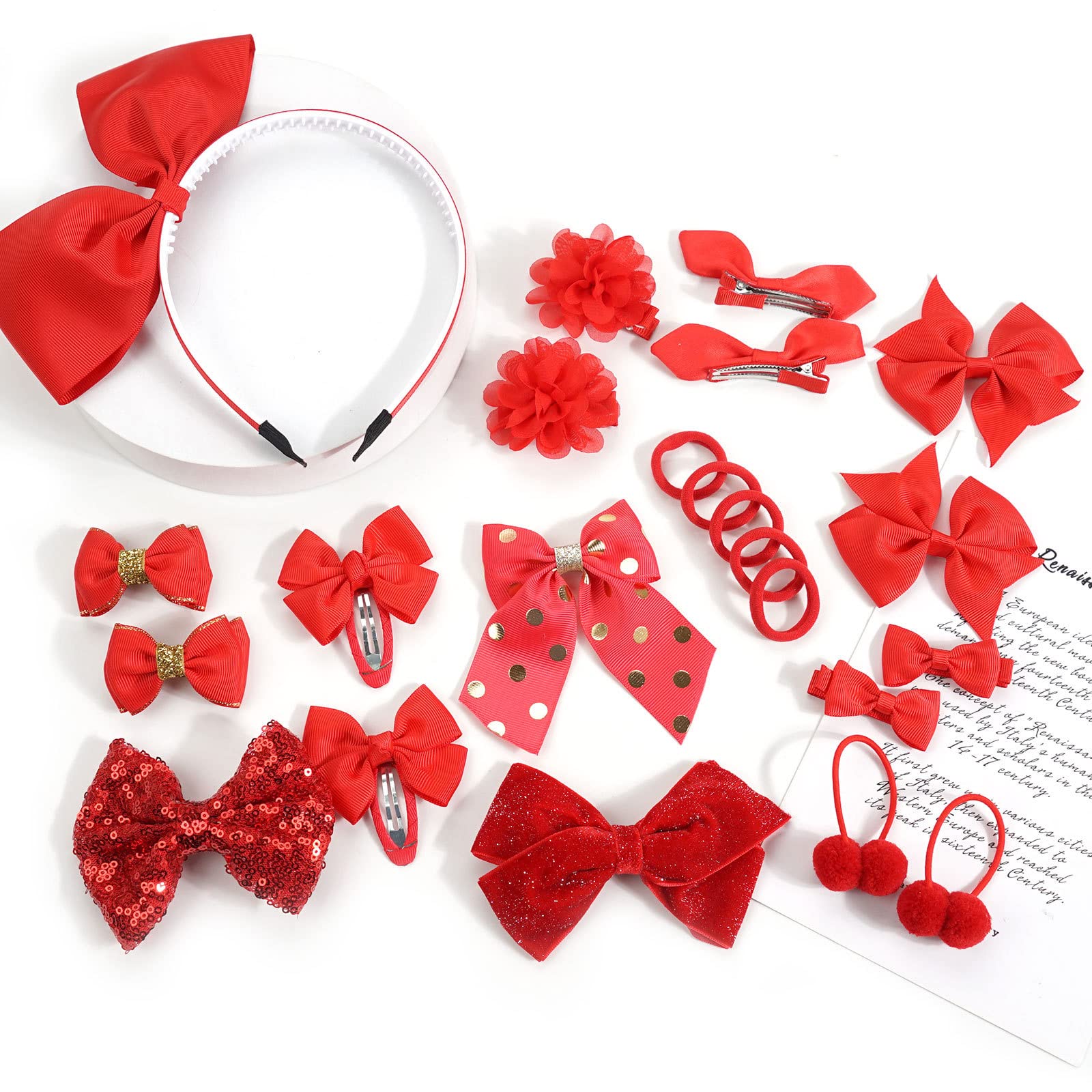 MUFEKUM 23Pcs Red Hair Accessories Set for Girls - Hair Bows, Headbands & Hair Clips | Perfect for School, Christmas & Birthday Gifts | Party, Dance & Daily Wear Accessories