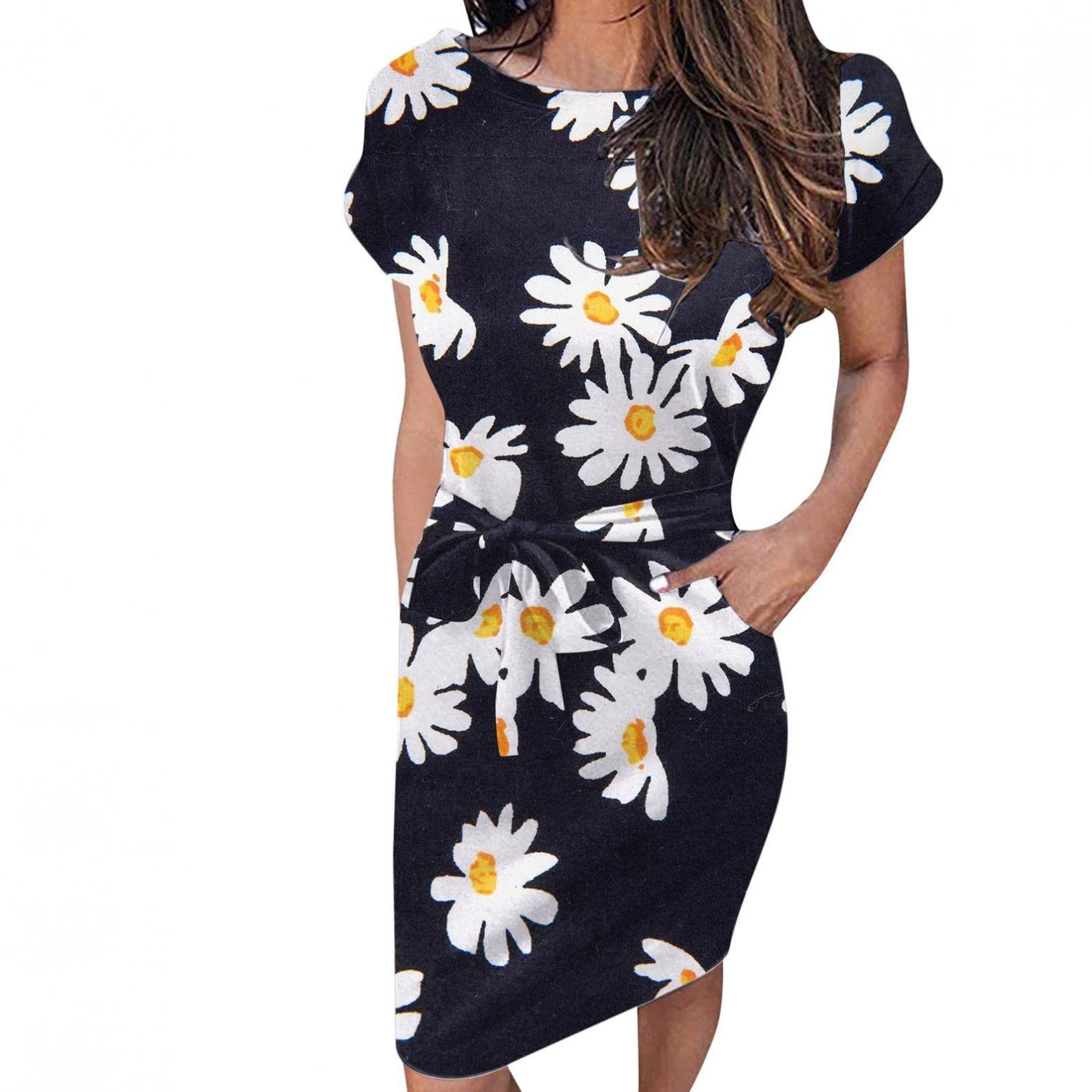 Women's Summer Sleeveless Striped T-Shirt Dress 2022 - Casual Crew Neck Tie Waist Mini Dress for Beach, Vacation & Everyday Wear
