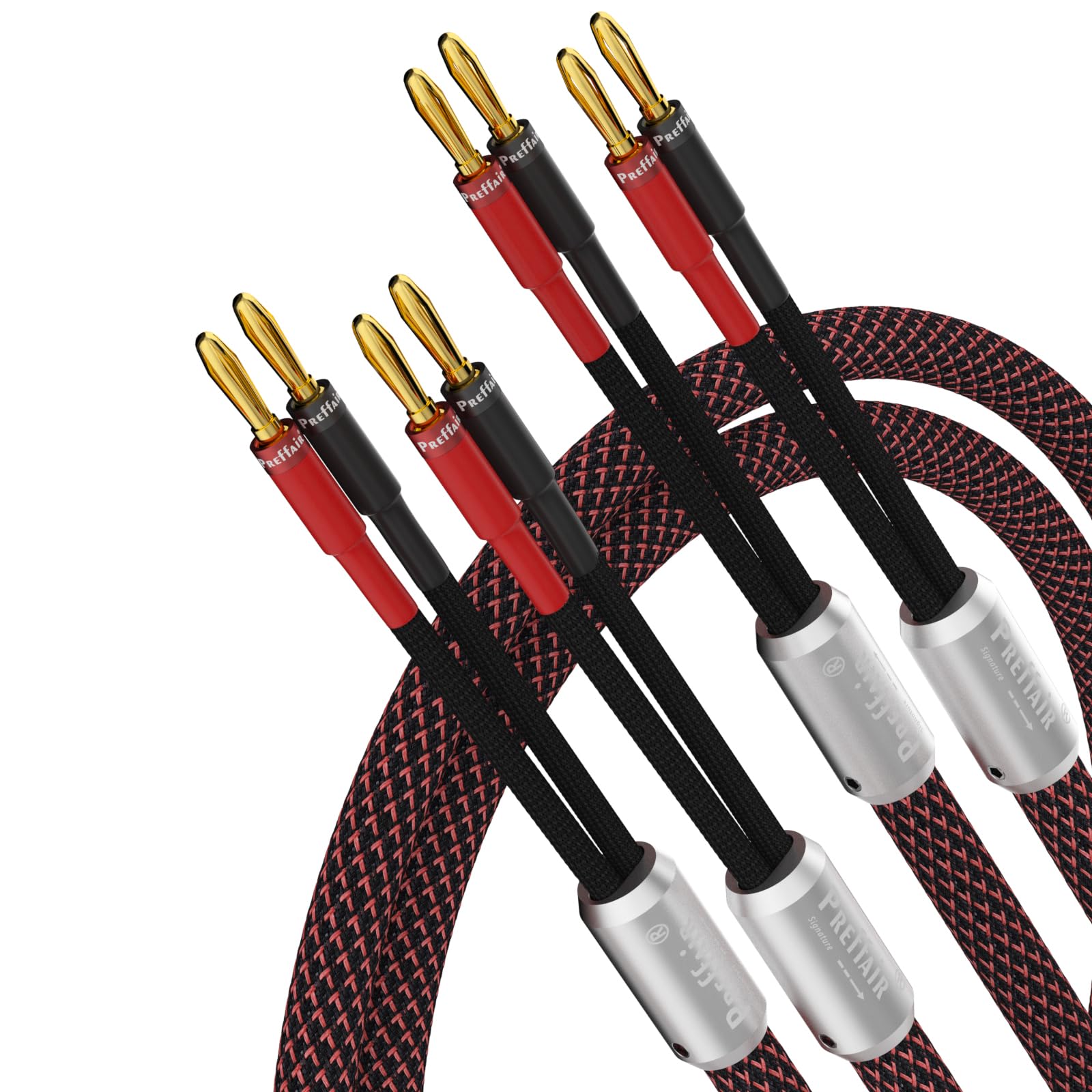 Premium HiFi OFC Copper Braided Speaker Cable with Gold-Plated Banana Plugs (8 Connectors) - 10ft Red-Black for Home Theater, Amplifier, Concerts & KTV - High-Quality Audio Connection for Crystal Clear Sound