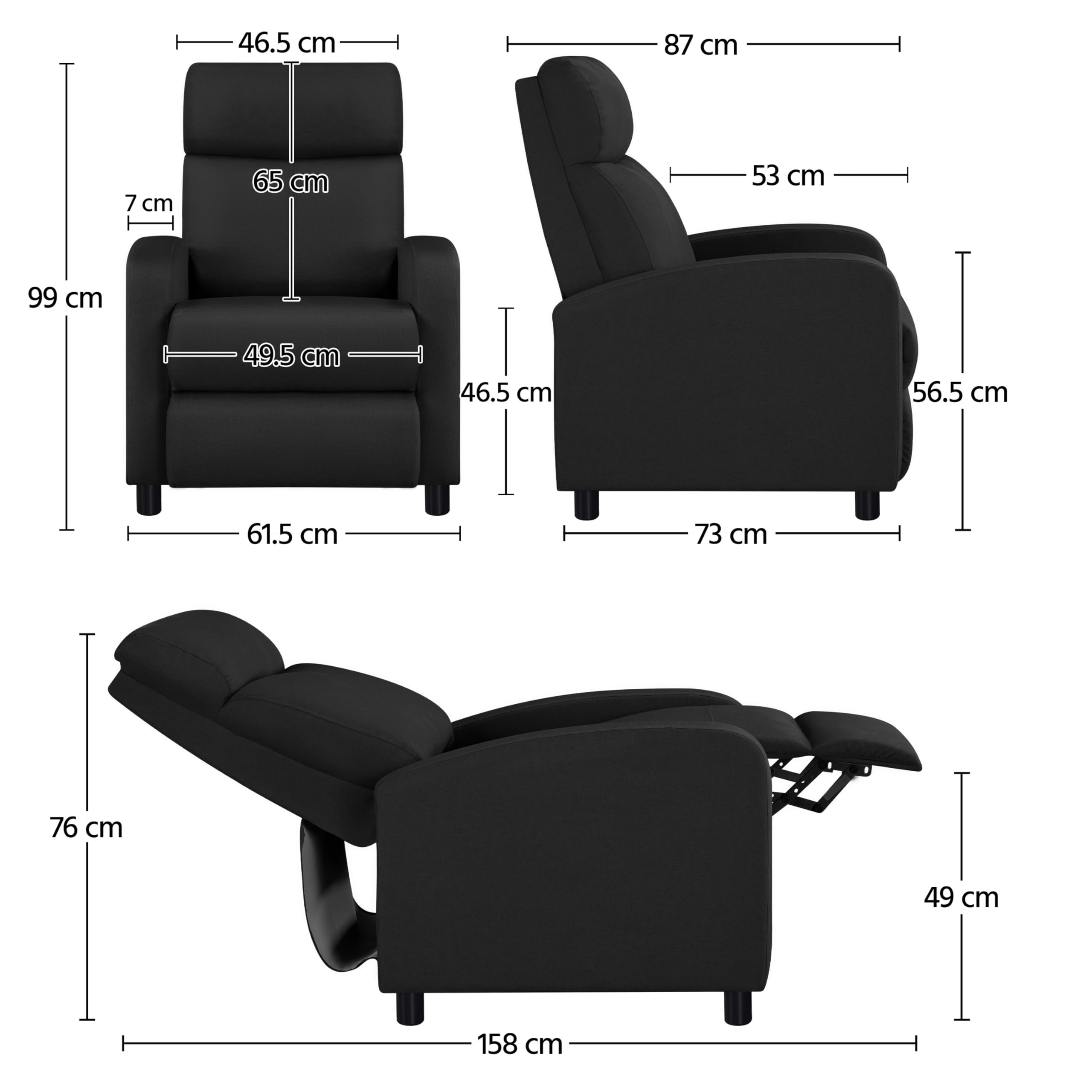 Yaheetech Recliner Chair - Relaxing Lounge Chair with Soft Fabric for Living Room, Bedroom, Home Theater - Comfortable Sofa Seat in Black - Perfect for Movie Nights & Relaxation