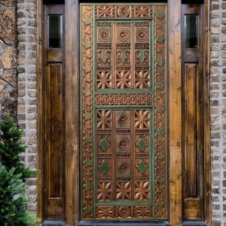 Hand Carved Solid Hardwood Sliding Hinged Mexican Doors - Rustic Interior & Exterior Entryway for Homes, Patios, and Garden Gates