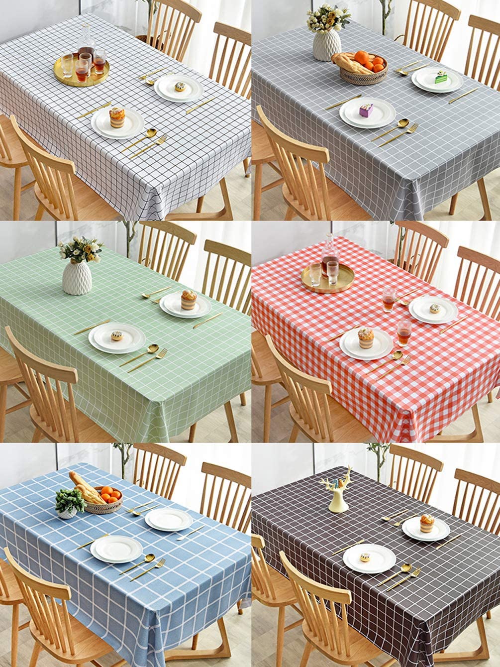 Waterproof PVC Tablecloth 16x24 Inch - Dustproof, Washable Kitchen & Dining Table Cover - Dark Brown Rectangle Grid Design for Home Decor & Party Use