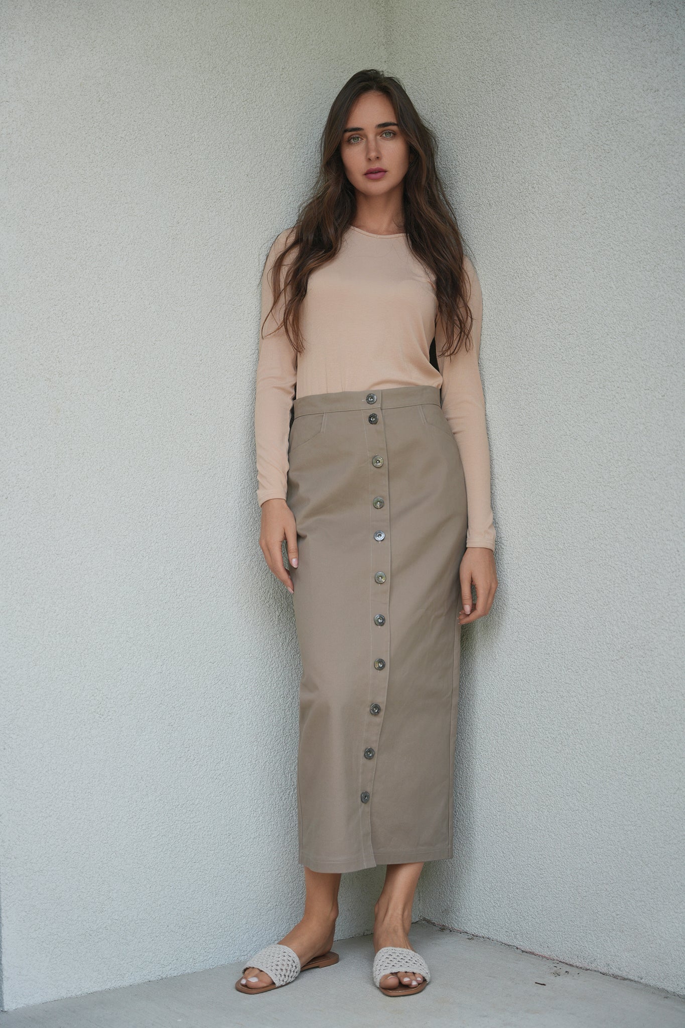 Women's Cotton Maxi Button Down Skirt - Flowy Long Skirt with Side Slit for Casual, Beach & Boho Outfits