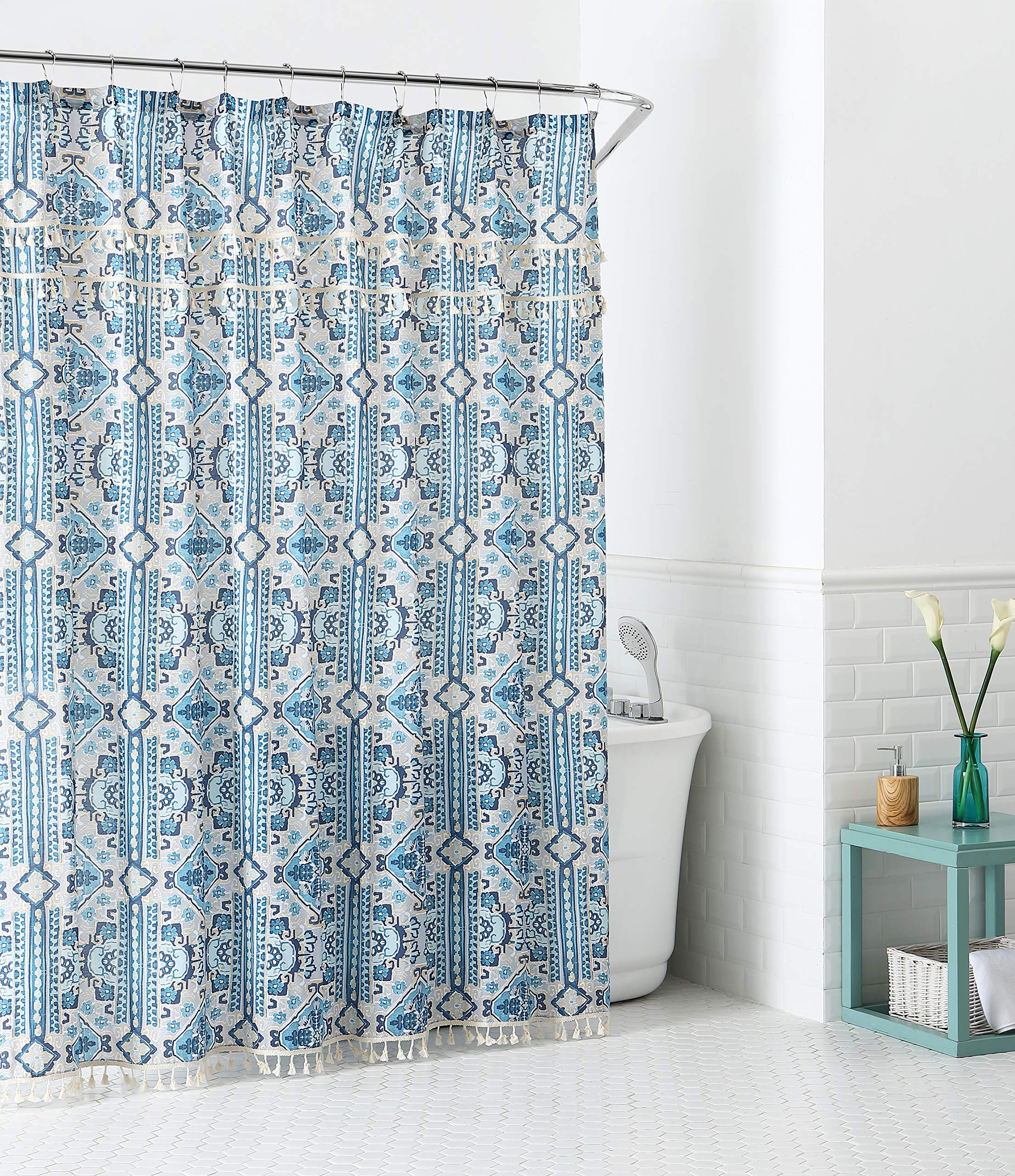 Peach & Oak Waterproof Shower Curtain 72x72 Inches - Tatum Pattern Bathroom Decor for Modern & Farmhouse Style Homes