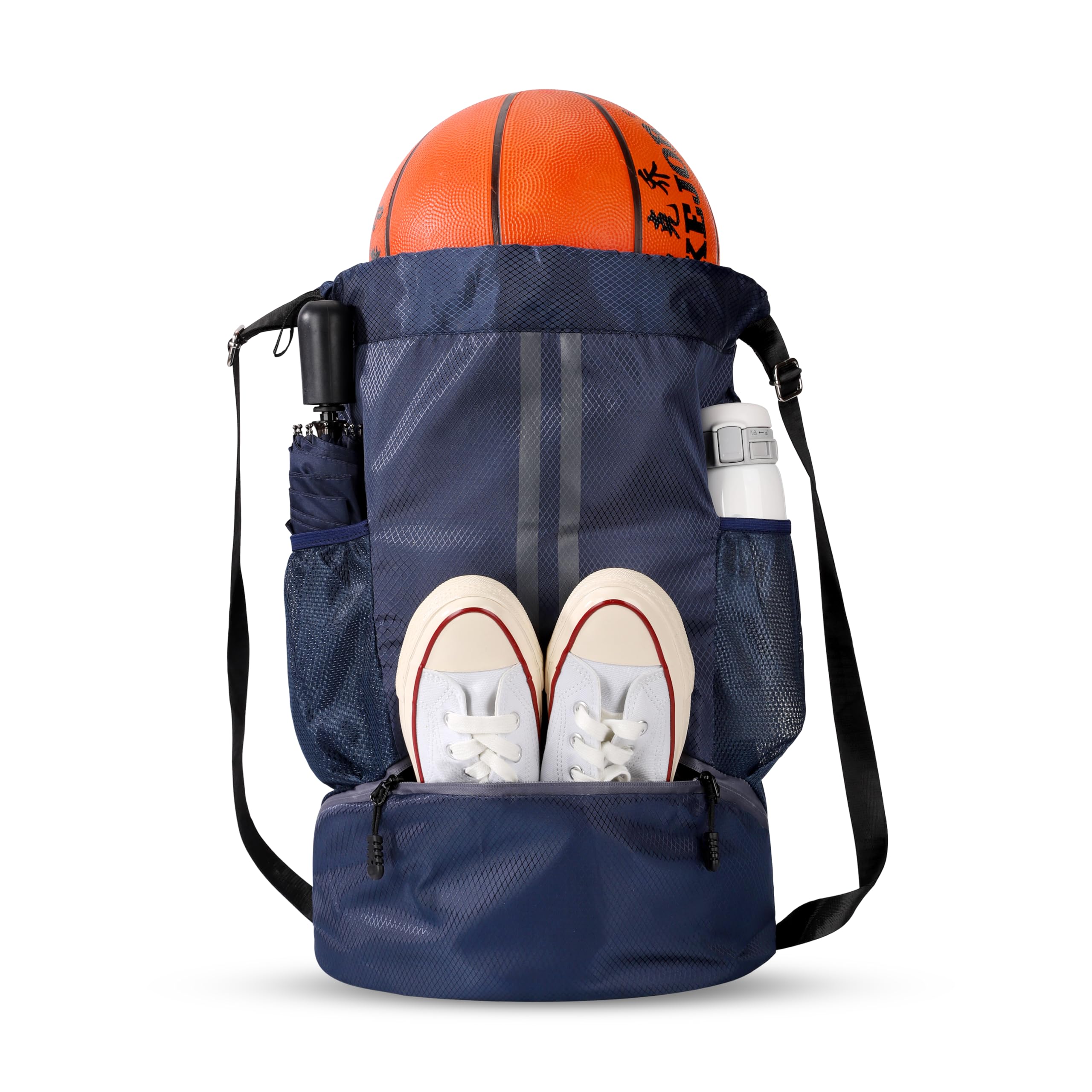 Drawstring Backpack for Gym & Basketball - Sports Workout Bag with Wet/Dry Separation Pocket & Shoe Compartment - Perfect for Workouts, Travel & School (Navy Blue)