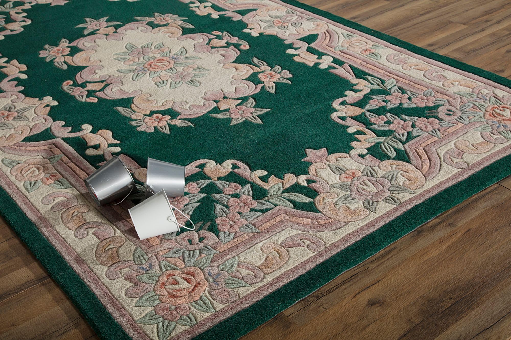 Rugs America Round New Aubusson Area Rug - 6 Feet Diameter, Emerald Green - Perfect for Living Room, Bedroom, or Dining Room Decor