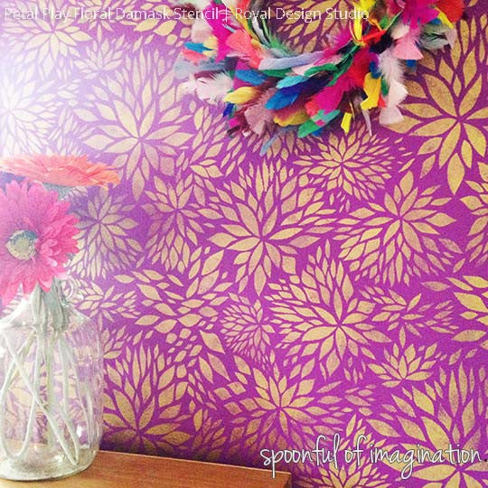 Petal Play Floral Damask Wall Stencil - DIY Home Decor, Reusable Painting Template for Bedroom, Nursery & Living Room Accent Walls
