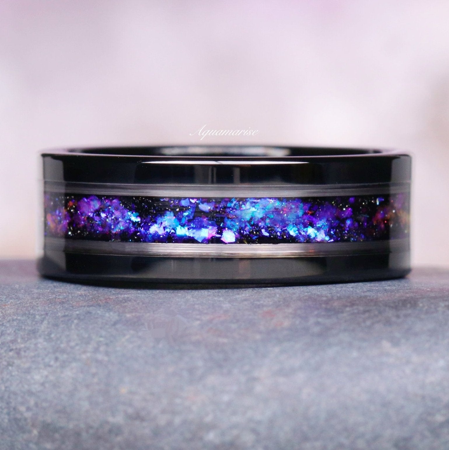 Orion Nebula™ 8MM Black Tungsten Wedding Band for Men - Durable & Comfortable Ring for Engagement, Anniversary, and Everyday Wear