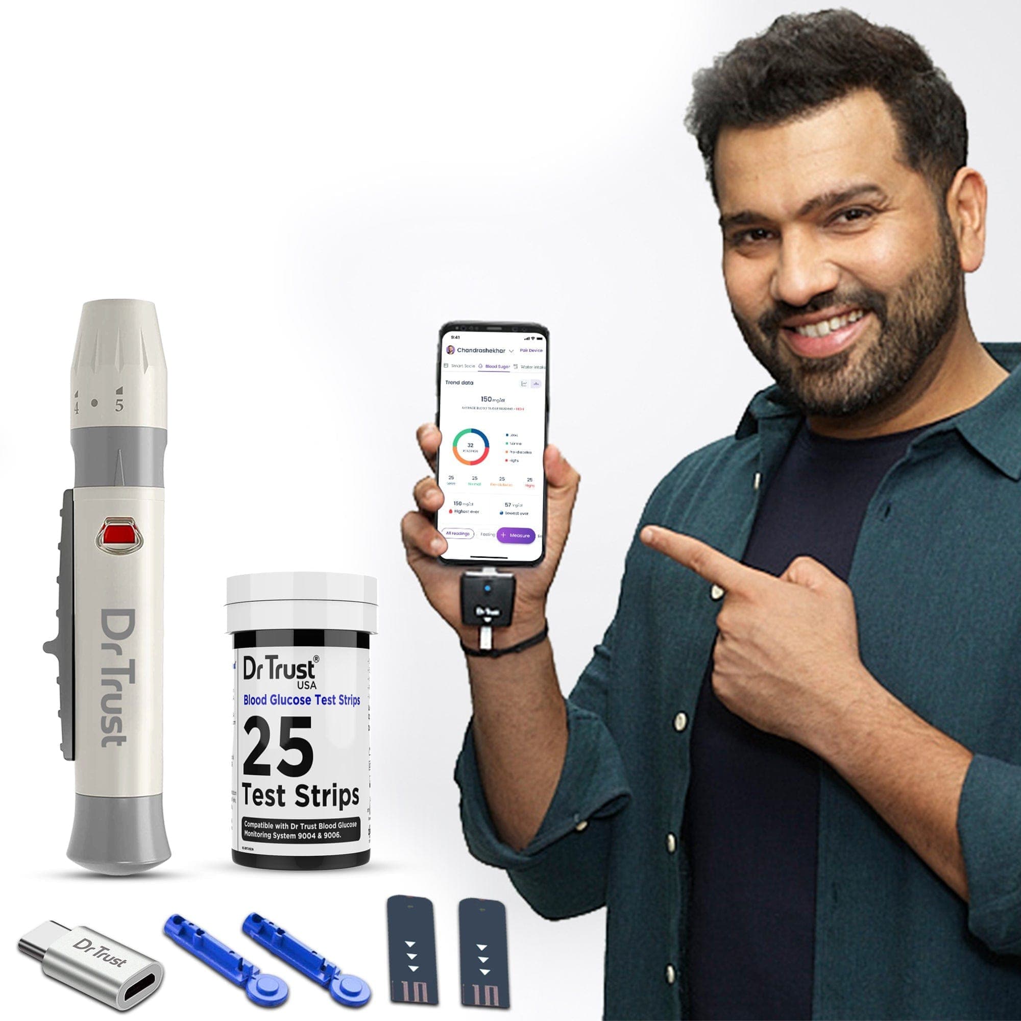 Dr Trust USA GlucoSMART Blood Glucose Monitoring System - 9004 Model with 25 Test Strips (Expires March 2024) | Accurate Diabetes Testing Kit for Home Use | Perfect for Daily Blood Sugar Tracking and Health Management