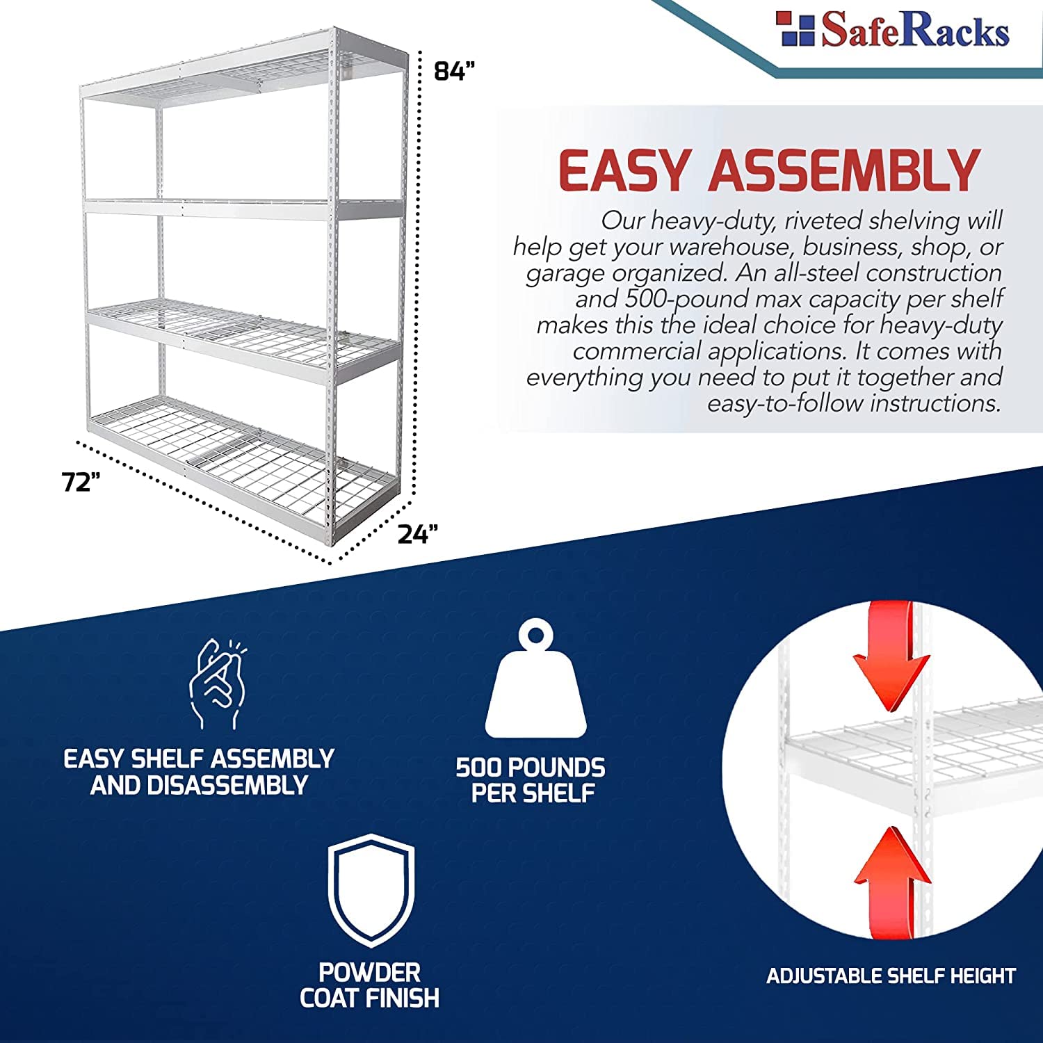 Heavy Duty Garage Shelving Unit - 500 lbs Capacity Per Shelf, All Steel Storage Rack - Easy Assembly Garage Shelves for Home Organization (24