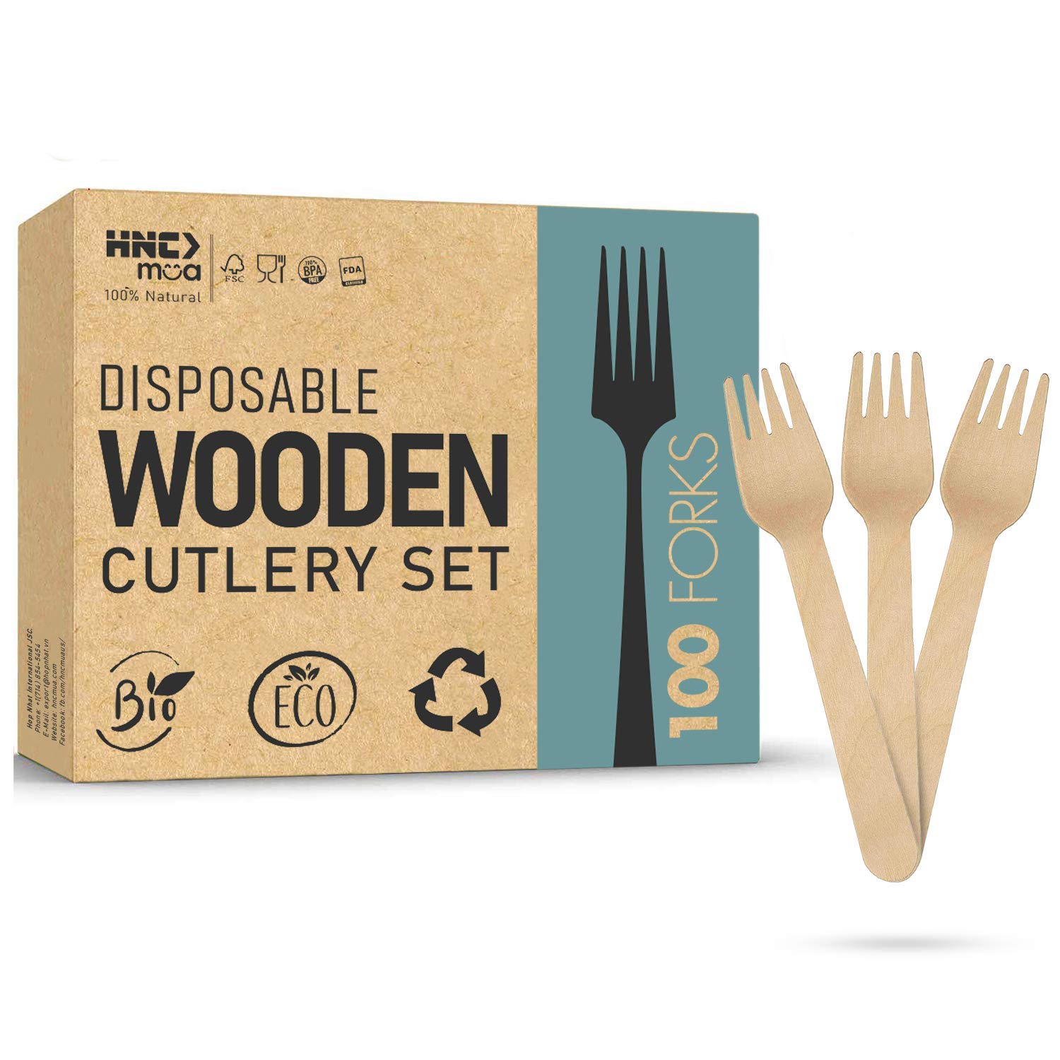 Eco-Friendly Biodegradable Wooden Forks - 100-Piece Disposable Utensil Set (6.3 Inch) - Sustainable Alternative to Plastic Cutlery - Perfect for Travel, Camping, Picnics, BBQs, Parties & Outdoor Dining