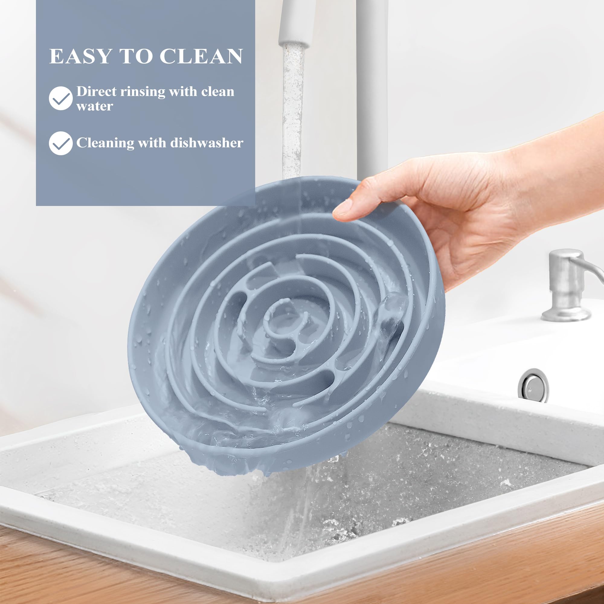 Coomazy Slow Feeder Dog Bowl - Non-Slip Silicone Pet Food Dish for Small & Large Dogs, BPA Free, Light Blue - Perfect for Fast Eaters & Mealtime Enrichment