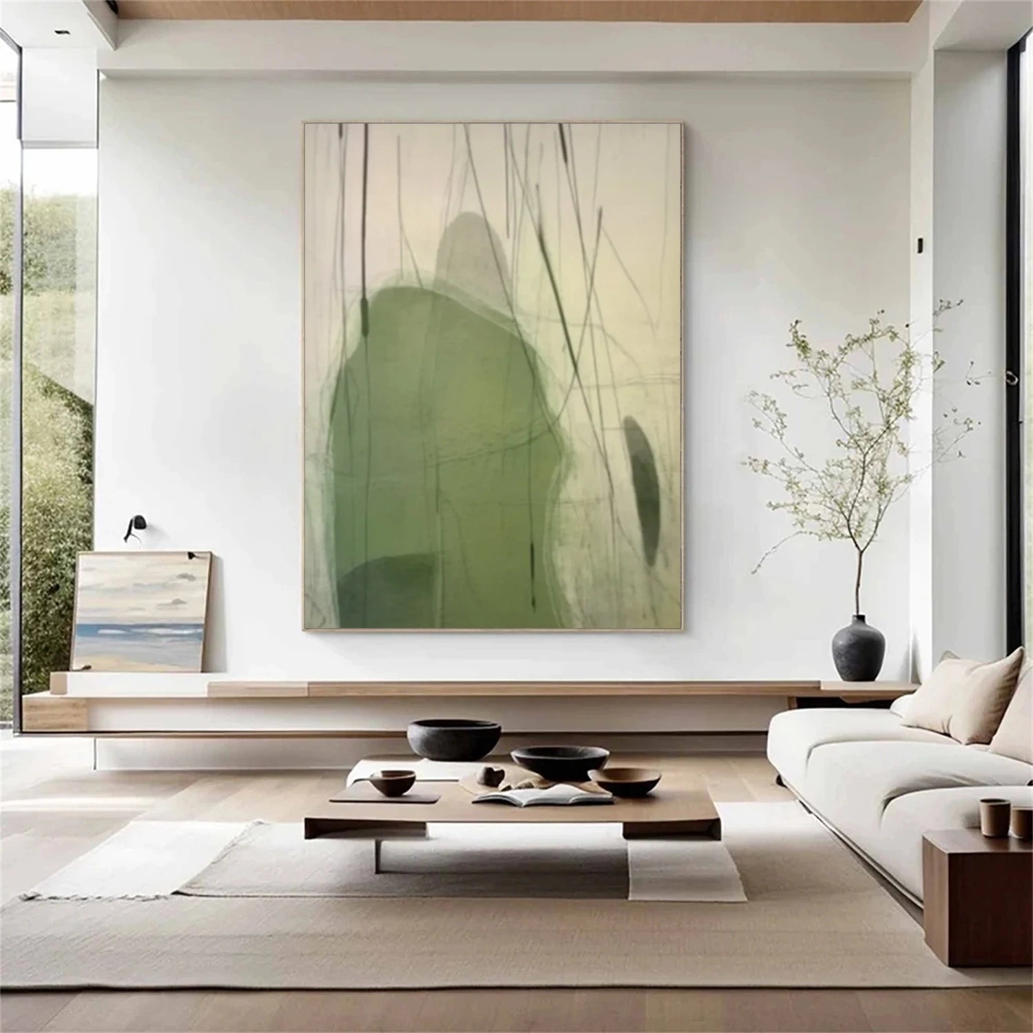 Beige & Green Abstract Wall Art Print #BG120 - Modern Home Decor for Living Room, Bedroom & Office