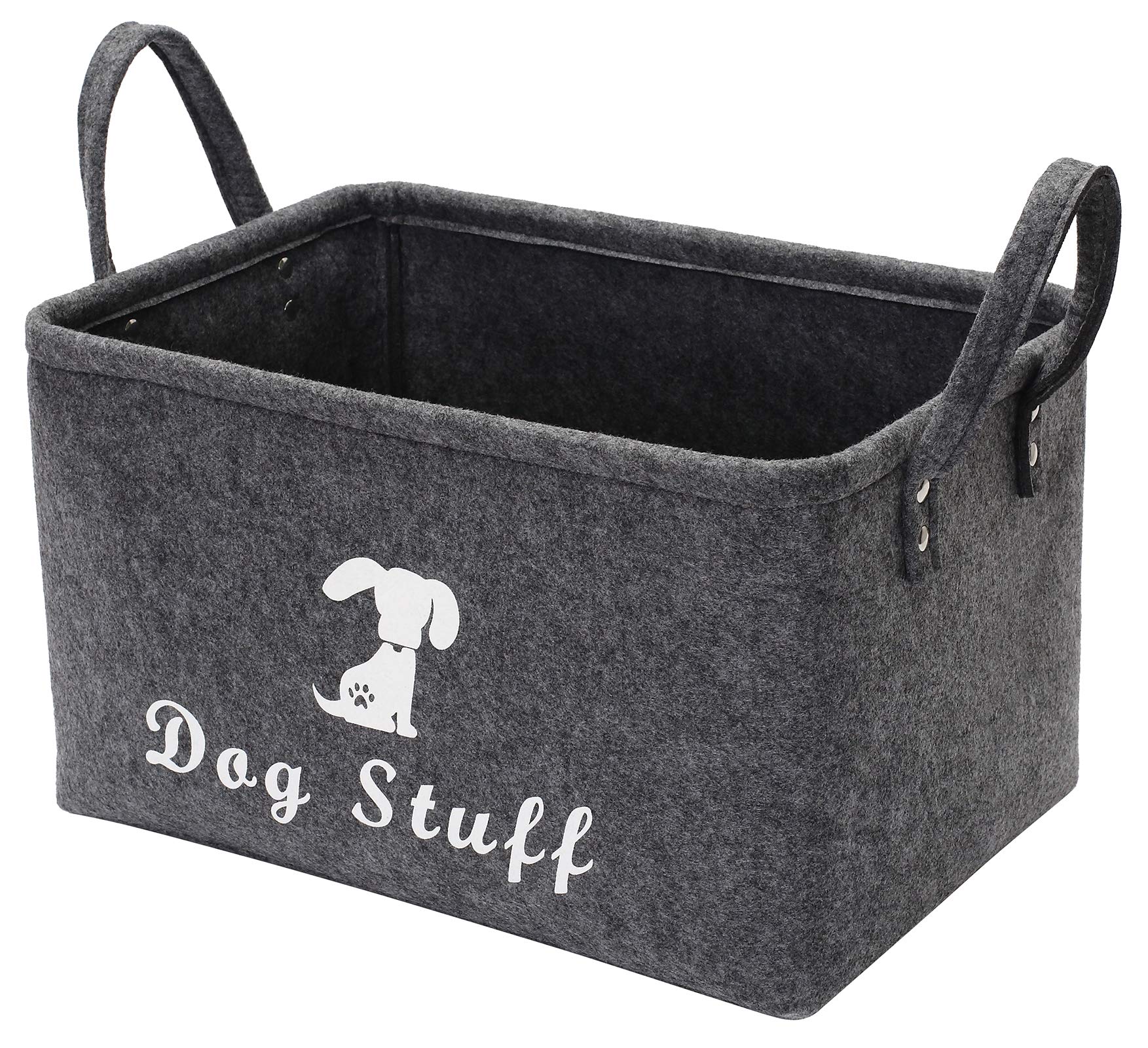 Geyecete Collapsible Pet Storage Basket with PU Handles - Dog Toys Organizer, Pet Supplies Storage Bin for Bedroom, Closet & Laundry | Convenient Dog Accessories Storage Solution (Grey) - Perfect for Pet Toy Organization & Home Storage Needs