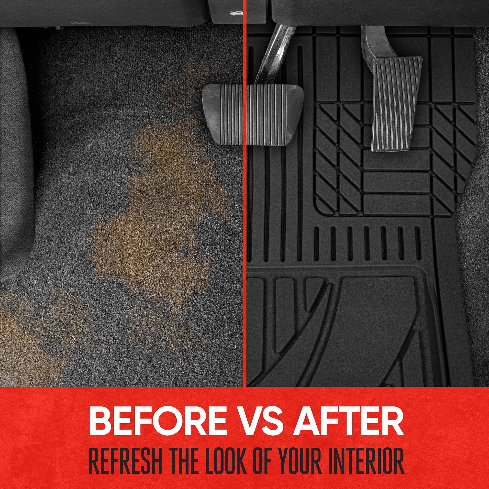 Motor Trend FlexTough™ Heavy Duty Rubber Car Floor Mats - All Weather Protection for Cars, SUVs & Trucks | Universal Fit, Trim-to-Size Design | Includes Front & Rear Seat Mats + Jumbo Cargo Liner | Perfect for Daily Commutes, Road Trips & Off-Road Adventures