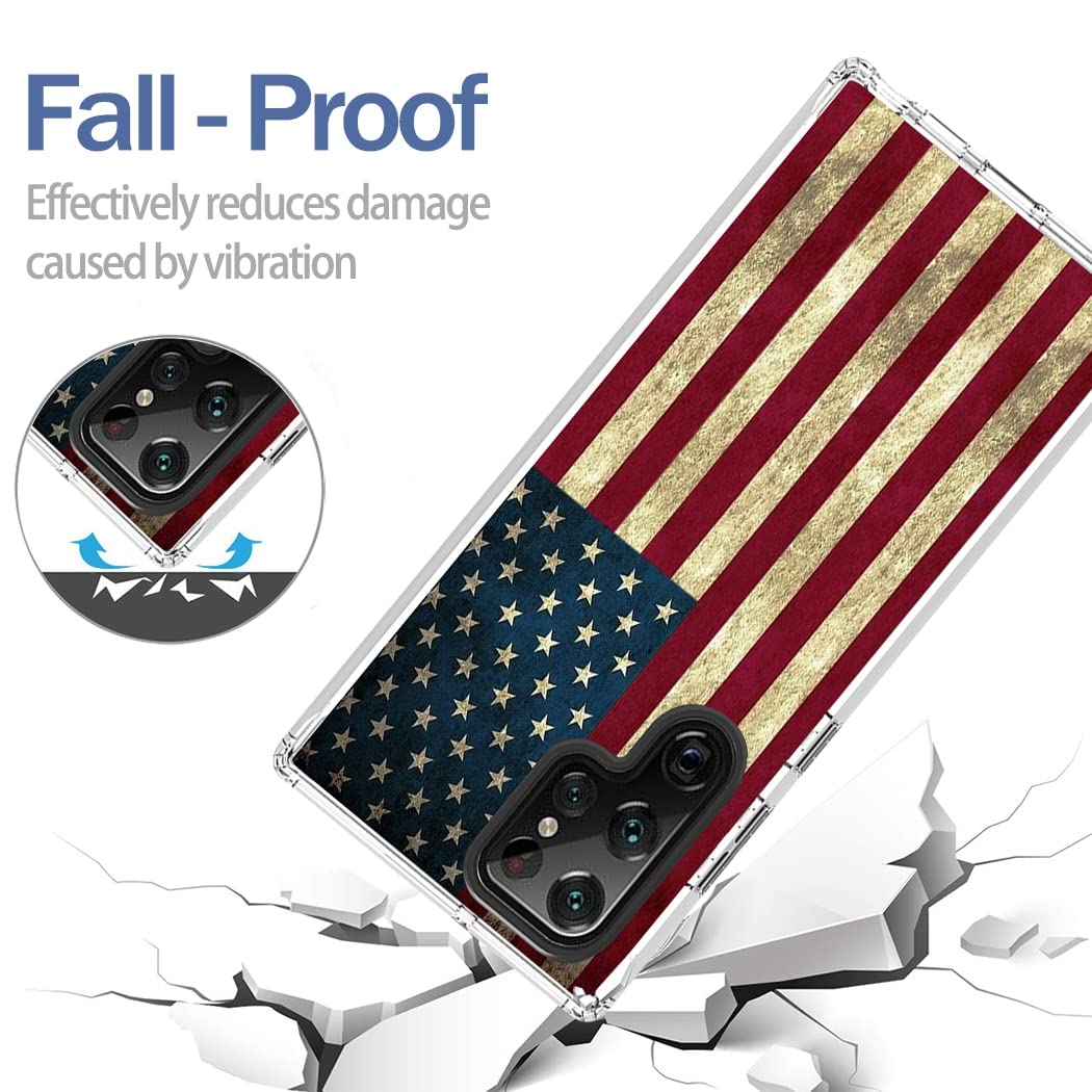 Premium Clear USA Flag Phone Case for Samsung Galaxy S22 Ultra 5G (SM-S908U) with Tempered Glass Screen Protector - Slim Protective Cover for Everyday Use, Travel & Outdoor Activities