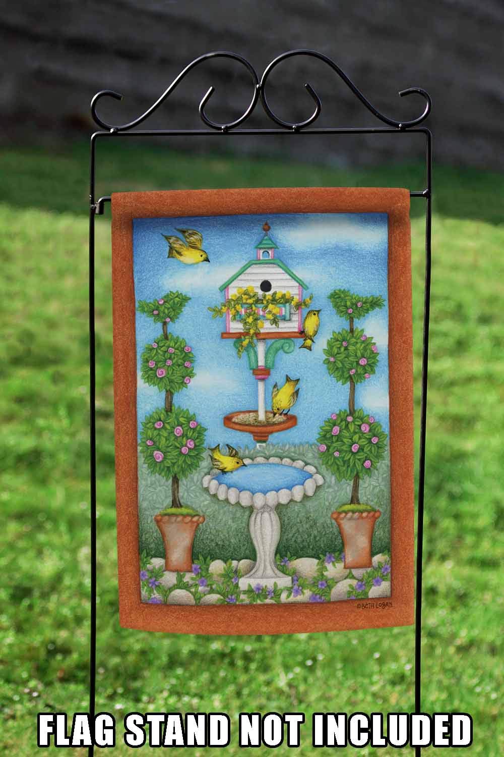 Toland Home Garden 12x18 Inch Double Sided Gold Finch Birdhouse Flower Flag - Weather-Resistant Outdoor Yard Decoration for House, Garden, and Patio - Perfect for Spring and Summer Decor