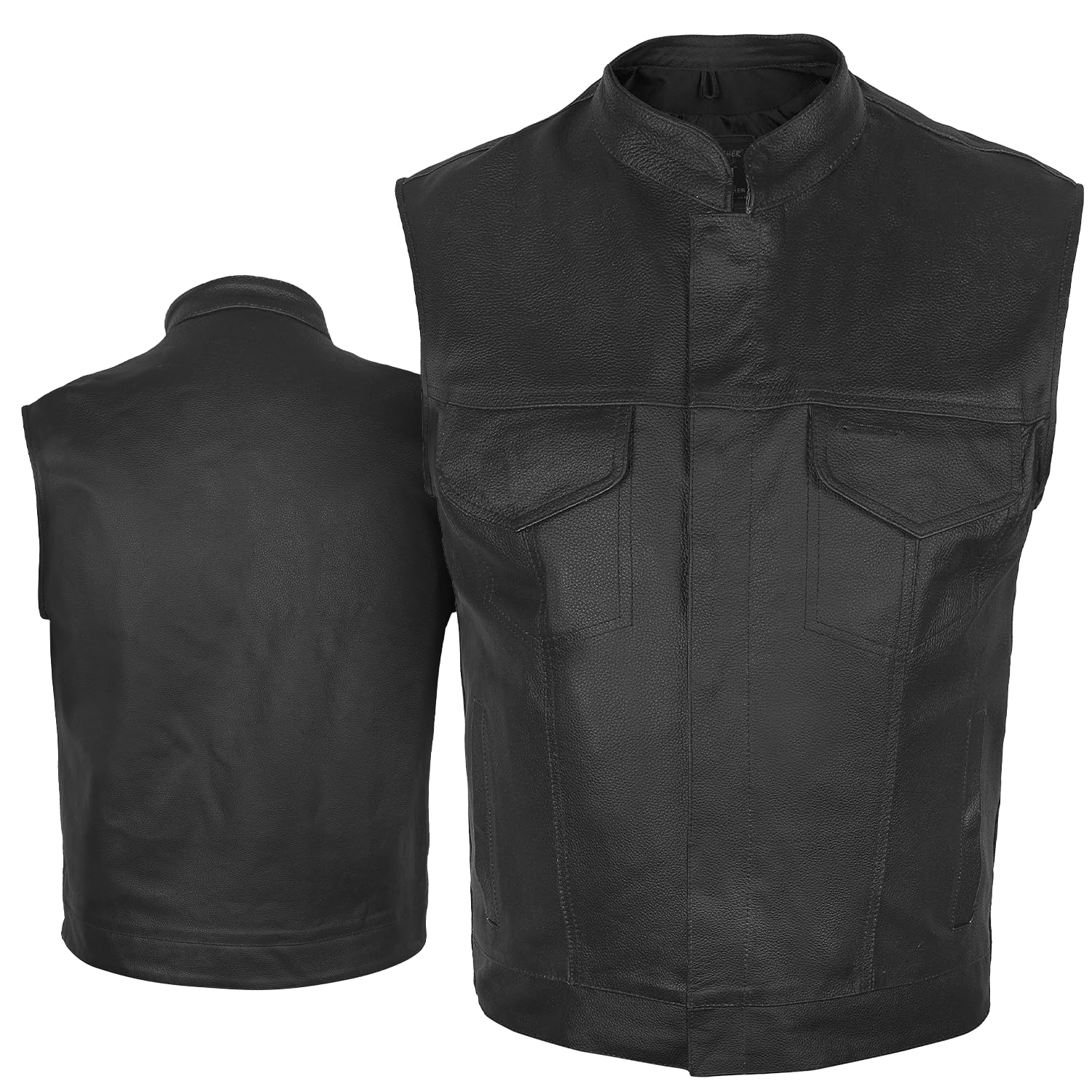 DEFY Challenge Your Fear Men's SOA Motorcycle Genuine Cowhide Leather Club Style Vest with Concealed Gun Pockets - Small | Biker Jacket for Harley Riders, Motorcycle Gangs & Outdoor Adventures