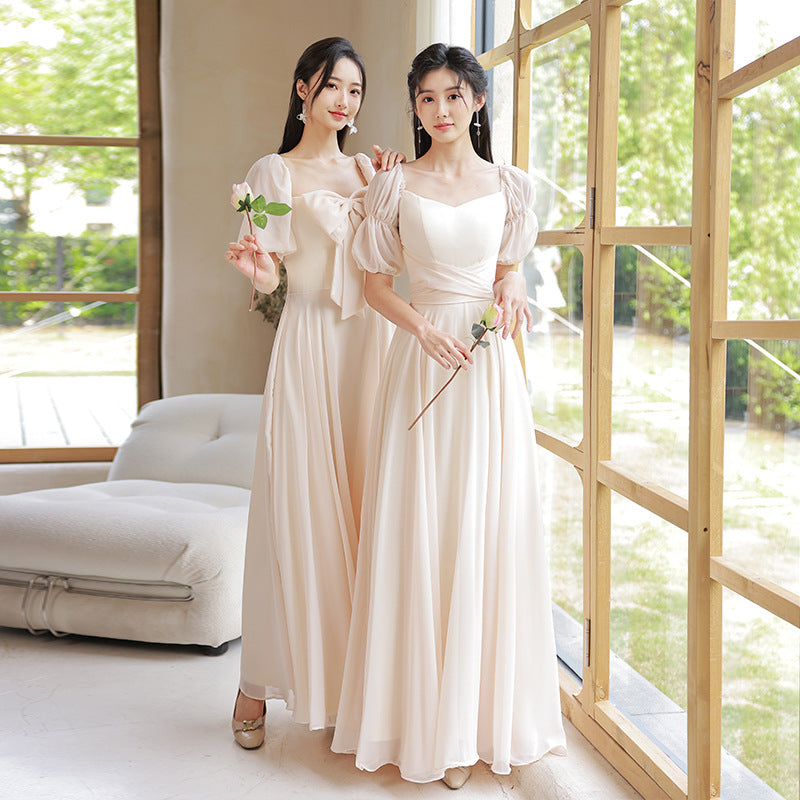 Elegant A-Line Champagne Bridesmaid Dress | Simple Long Prom Gown for Weddings & Formal Events | Perfect for Bridal Party, Evening Galas & Special Occasions