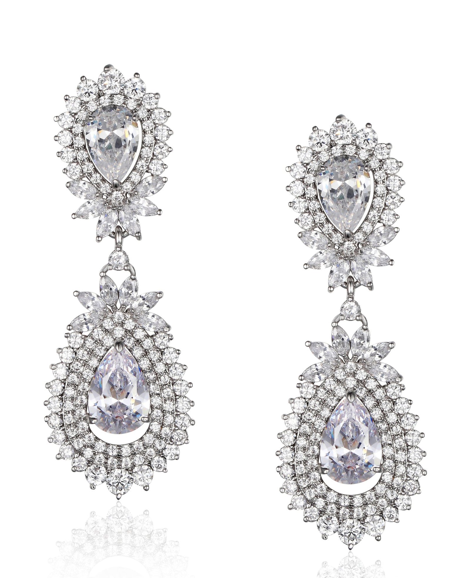 Celeste Halo Pear Crystal Drop Earrings – Exclusive at Kezani | Elegant Dangling Jewelry for Weddings, Parties & Special Occasions