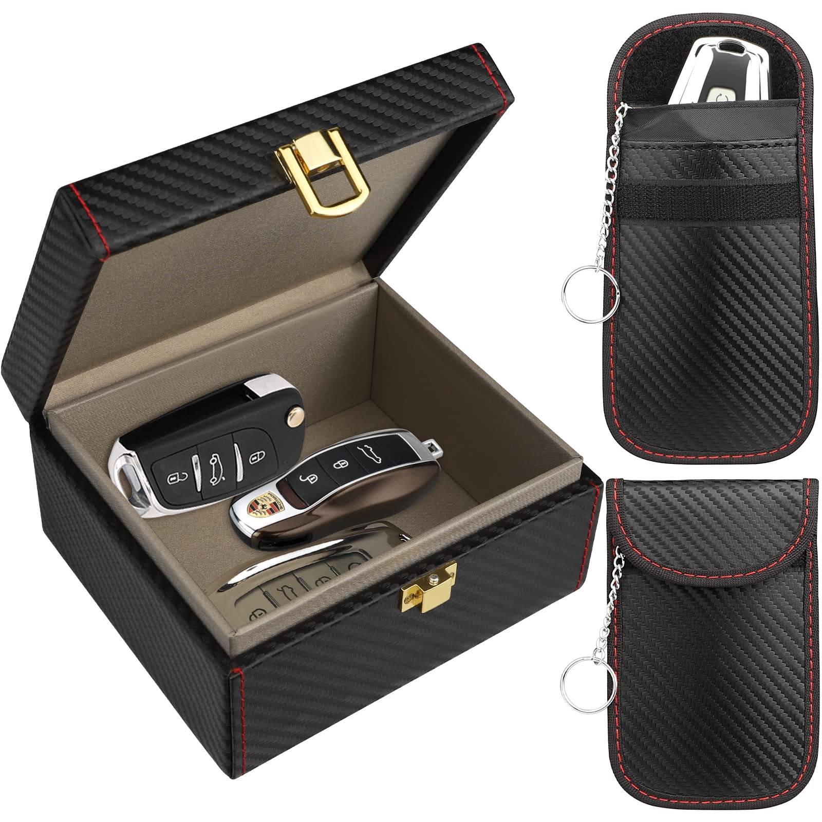 Faraday Box with 2 Pouches - RFID Signal Blocker for Car Keys & Key Fob Protector - Anti-Theft Faraday Cage for Keyless Entry Vehicles - Large Size for Phones & Electronics - Perfect for Travel & Home Security