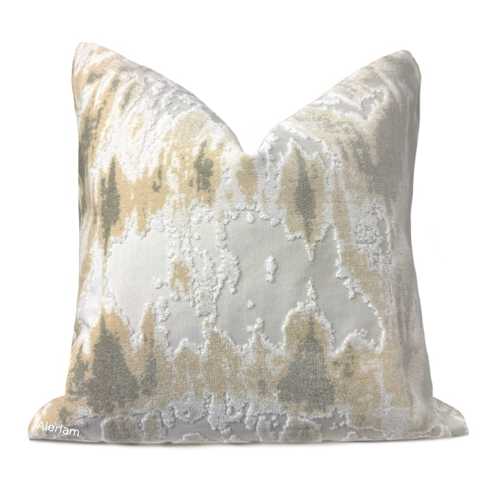 Kodiak III Cream Sand Gray Taupe Abstract Velvet Pillow Cover - Soft Decorative Throw Pillow Case for Sofa, Bed, Couch (Fabric by the Yard Available) - Home Decor, Living Room & Bedroom Accent