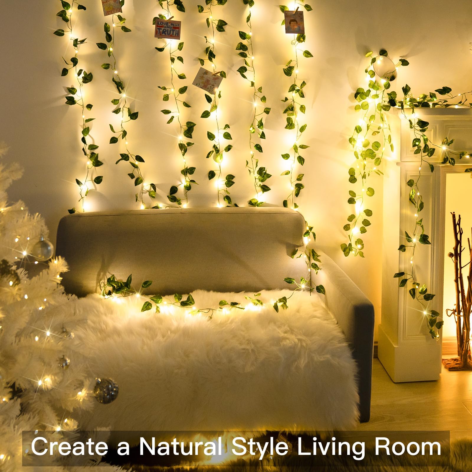 Suddus 33ft 100 LED Vine Fairy Lights with Remote - Battery Operated Pothos String Lights for Bedroom, Wall, Garden, Party & Wedding Decor (Warm White) | Romantic Ambiance, Outdoor Lighting, Home Decoration