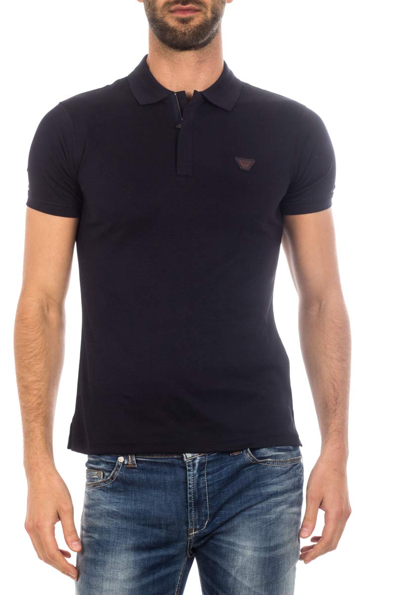 Armani Jeans Men's Solid Blue Polo Shirt Size L - Classic Casual Wear for Business & Weekend Outings