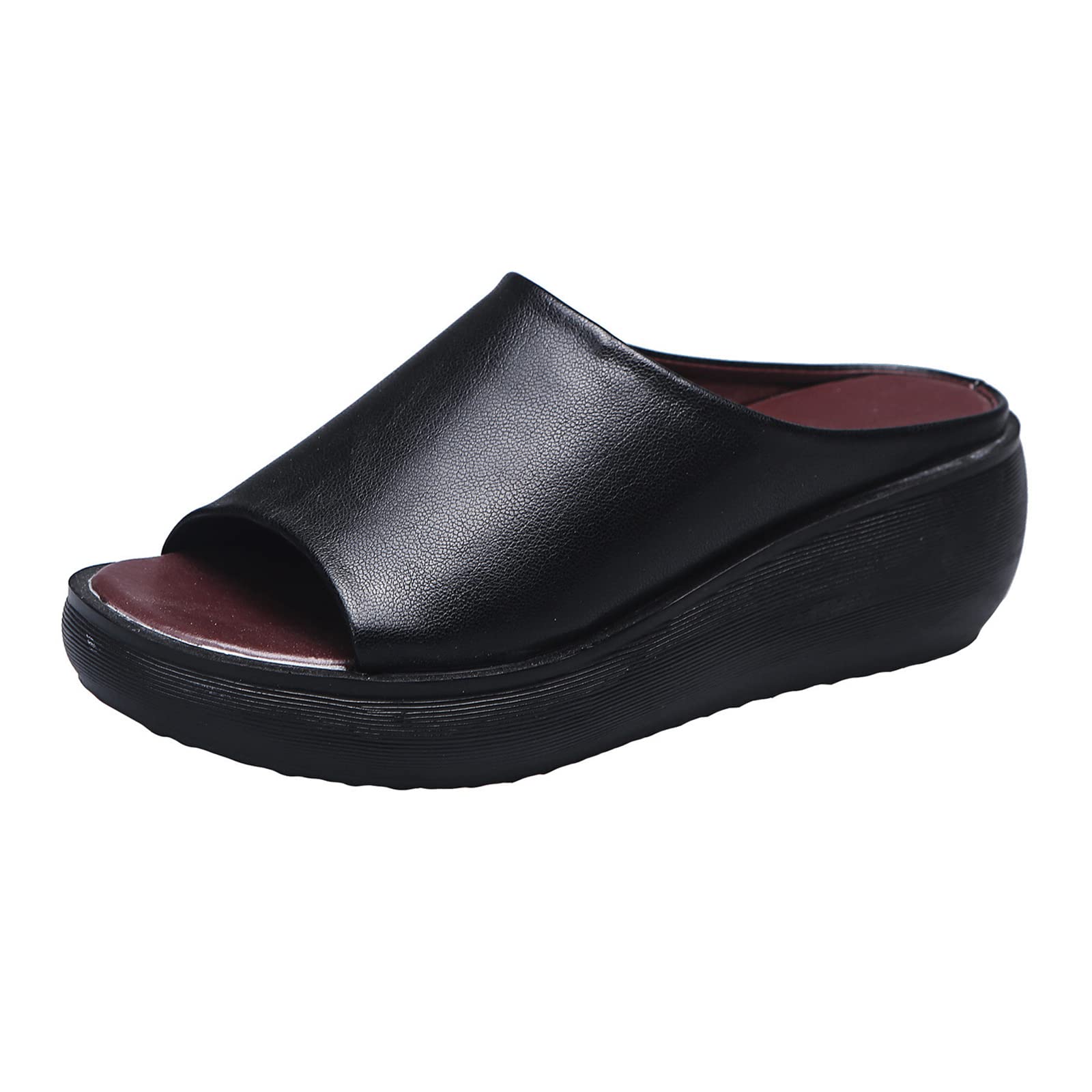 Women's Leather Open-Toe Slippers with Non-Slip Thick Sole - Comfortable House Shoes for Indoor/Outdoor Use - Perfect for Home, Office, Bedroom & Relaxation