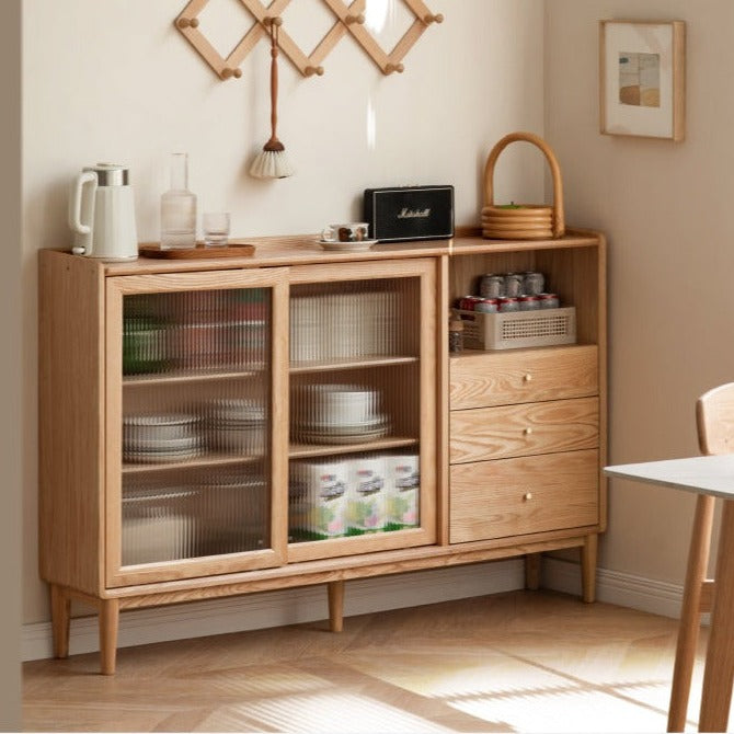 Premium Solid Wood Sideboard with Sliding Doors - Oak, Ash, Black Walnut & Cherry Options - Perfect for Dining Room Storage & Living Room Organization