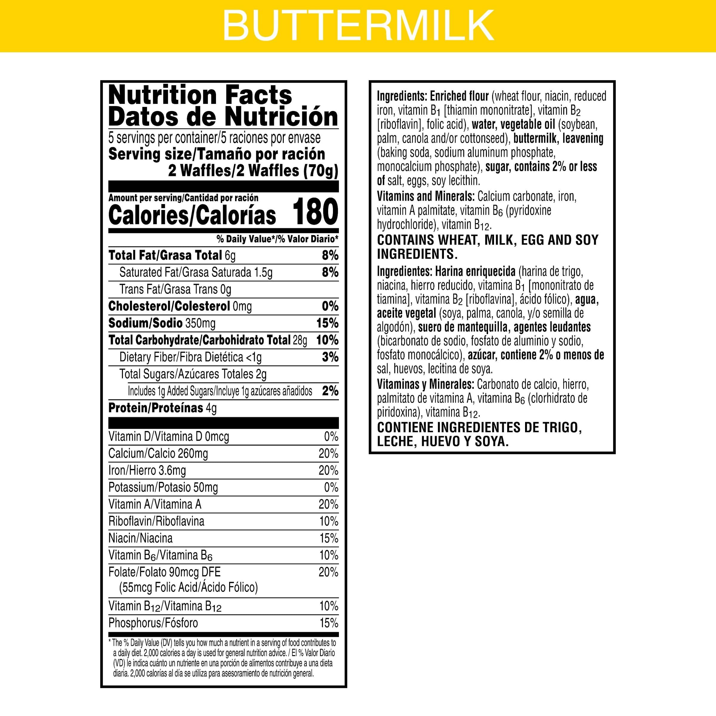 Eggo Frozen Waffles - Buttermilk Flavor, 12.3oz Box (10 Waffles) | Quick & Easy Breakfast Food for Busy Mornings, Kids' School Breakfast or Weekend Brunch