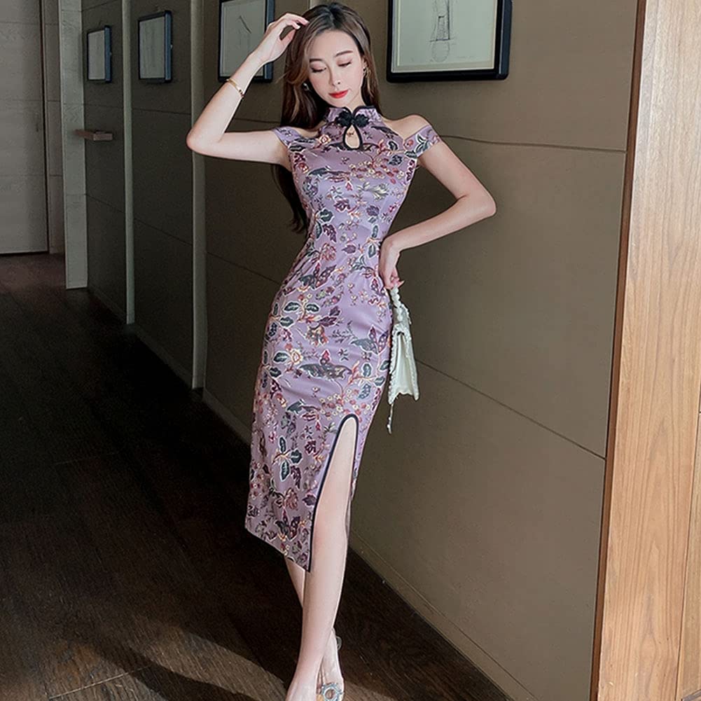 Women's Floral Print White Bodycon Qipao Dress - Lace Trim Sleeveless Keyhole High Slit Mini Cheongsam Cocktail Party Dress | Perfect for Evening Events, Weddings & Special Occasions