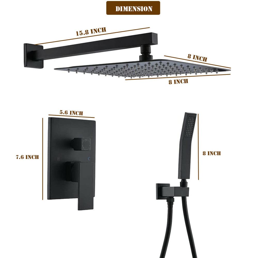 Luxury Brass Rain Shower System - 8 Inch Rainfall Shower Head Combo Set with Wall Mounted Mixer Faucet for Modern Bathroom | Perfect for Spa-Like Experience, Master Bath Renovation & Luxury Home Upgrade