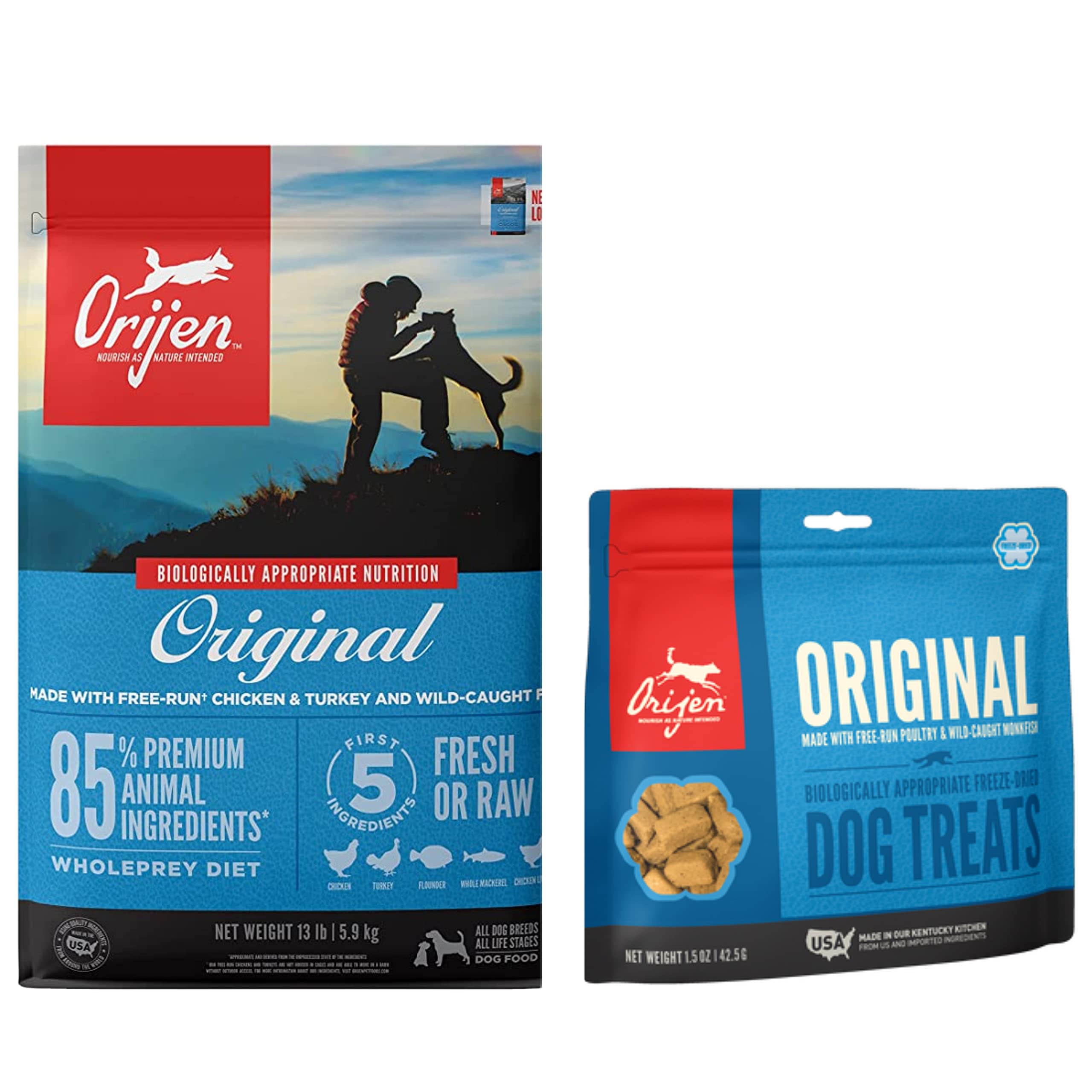 Orijen Original Dry Dog Food 13 Lb Bag - Premium Grain-Free Kibble for Adult Dogs | Orijen Freeze-Dried Dog Treats 3.25 Oz - High-Protein Training Snacks | Perfect for Daily Meals & Reward-Based Training
