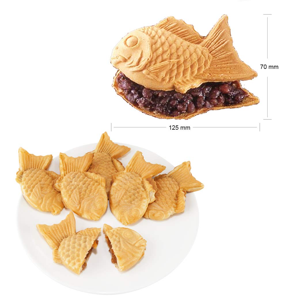 ALDKitchen Taiyaki Fish Waffle Maker - Nonstick Fish-Shaped Waffle Iron for Japanese Desserts (6 Closed-Mouth Fish Molds) - Perfect for Home Baking, Street Food Snacks & Party Treats